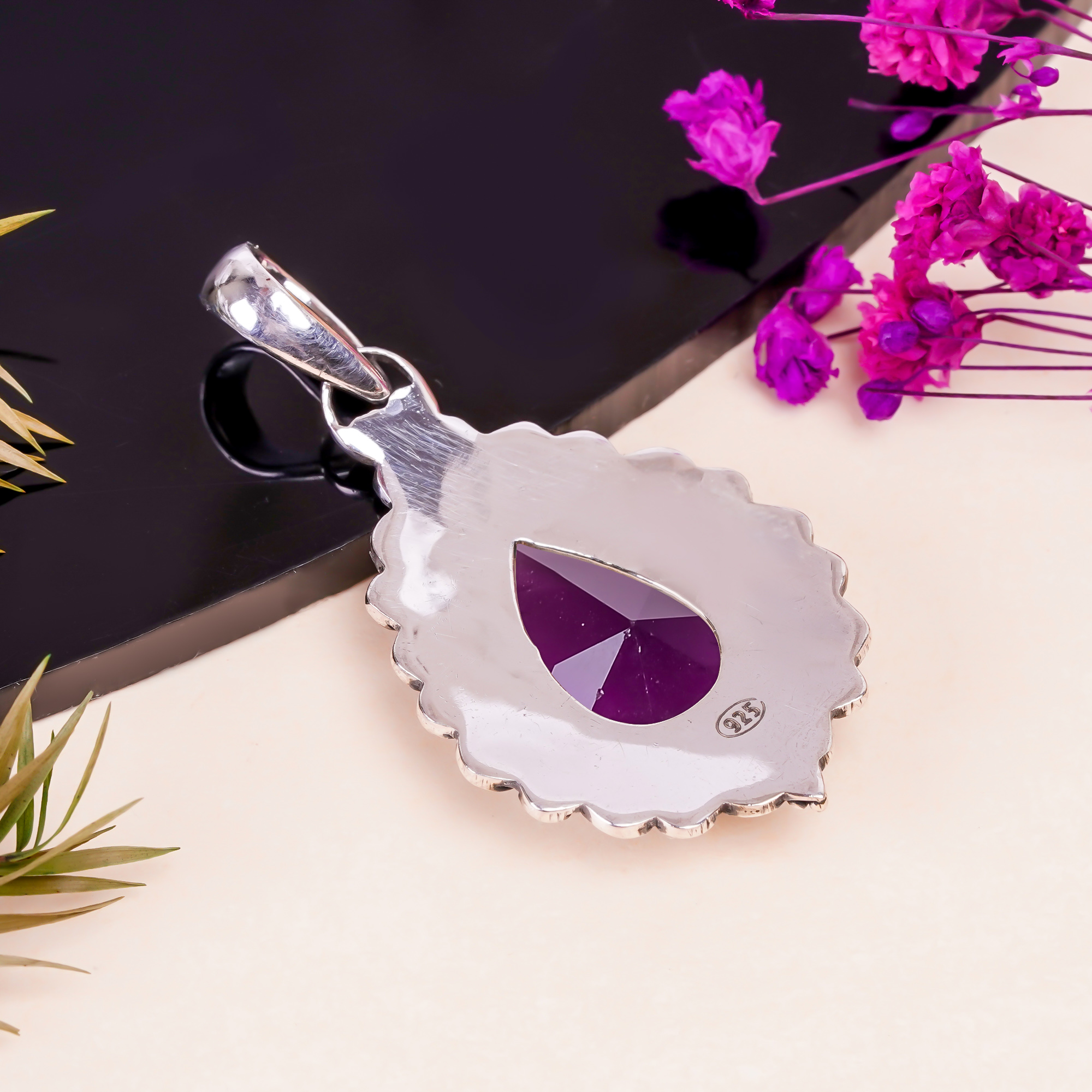 Purple Amethyst - Simulated 925 Solid Sterling Silver Pendant