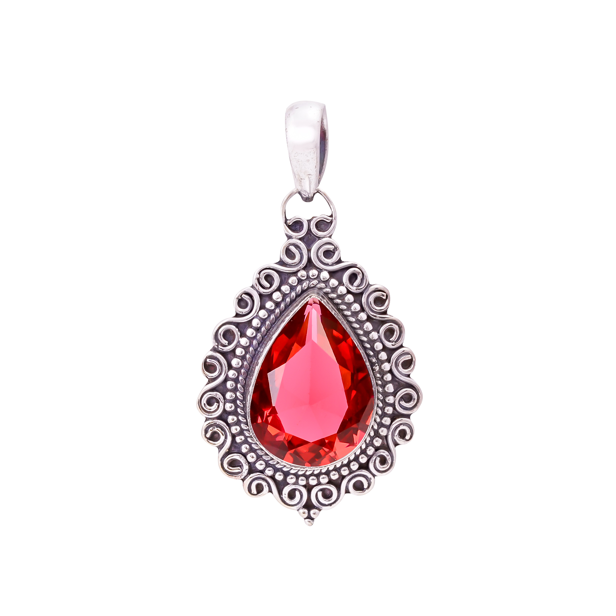 Pink Rubellite Tourmaline - Simulated 925 Solid Sterling Silver Pendant