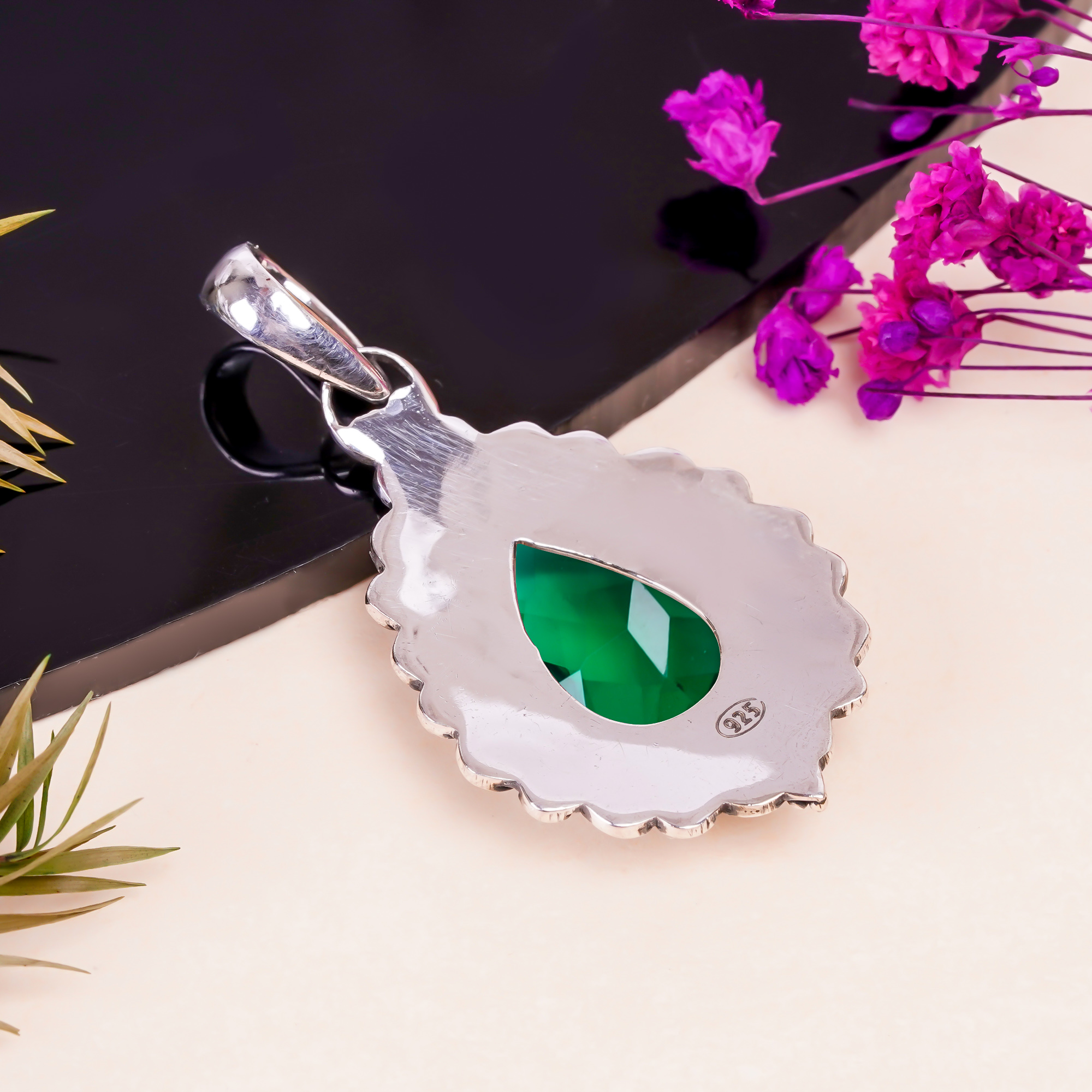 Chrome Diopside - Simulated 925 Solid Sterling Silver Pendant