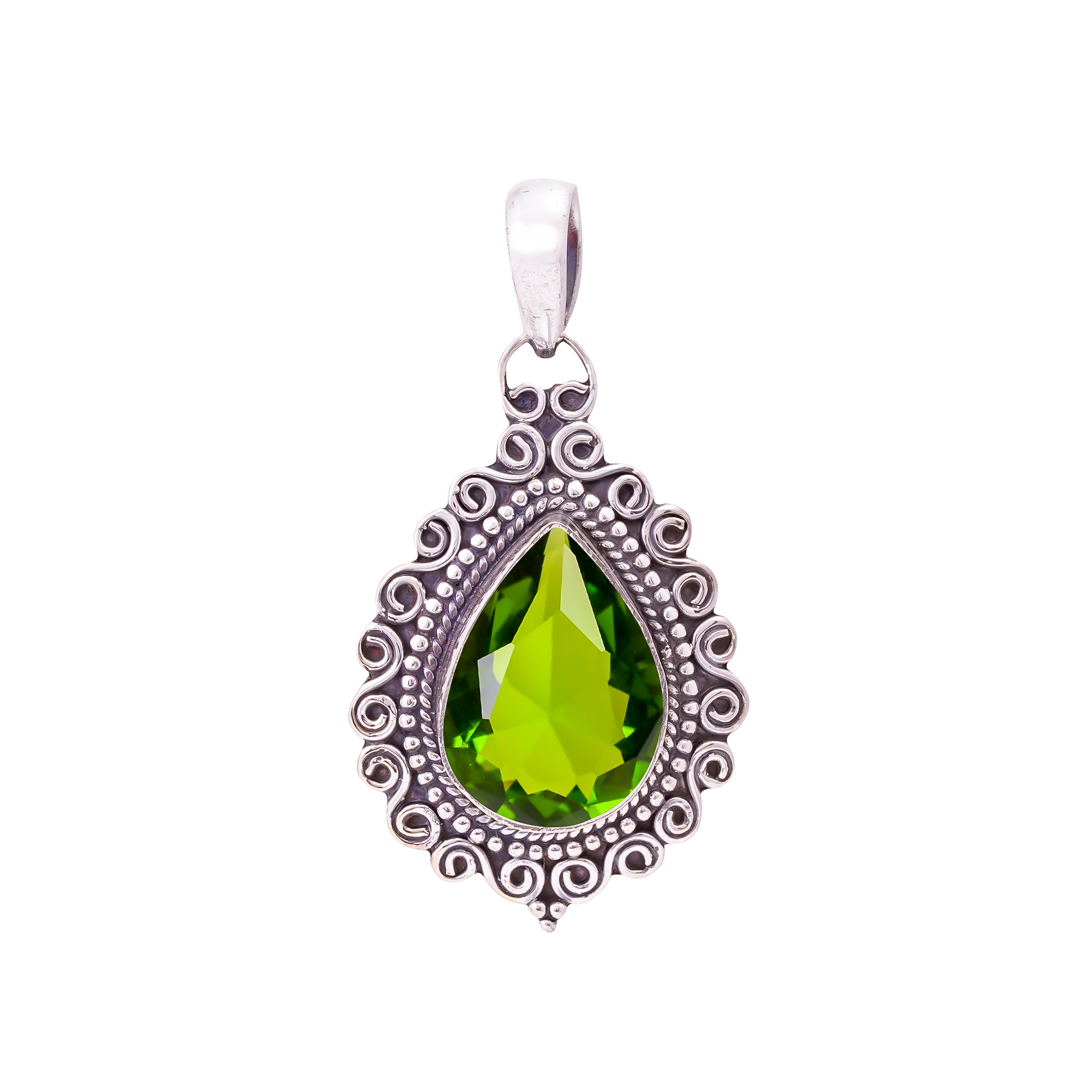 Peridot - Simulated 925 Solid Sterling Silver Pendant