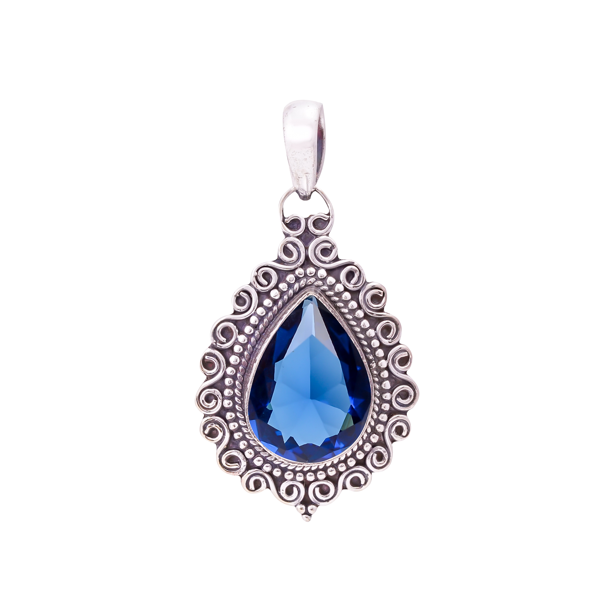 Blue Sapphire - Simulated 925 Solid Sterling Silver Pendant
