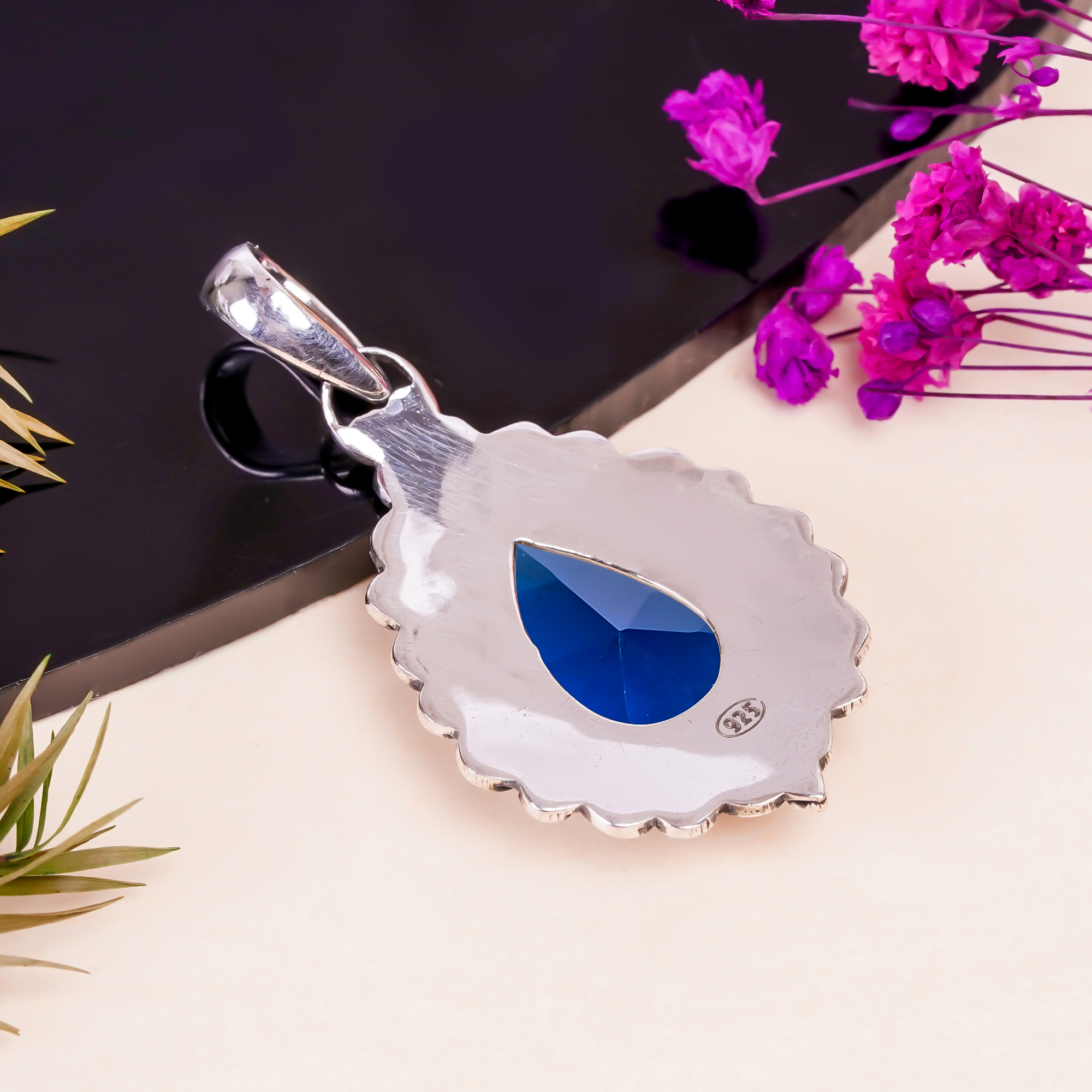 Blue Sapphire - Simulated 925 Solid Sterling Silver Pendant