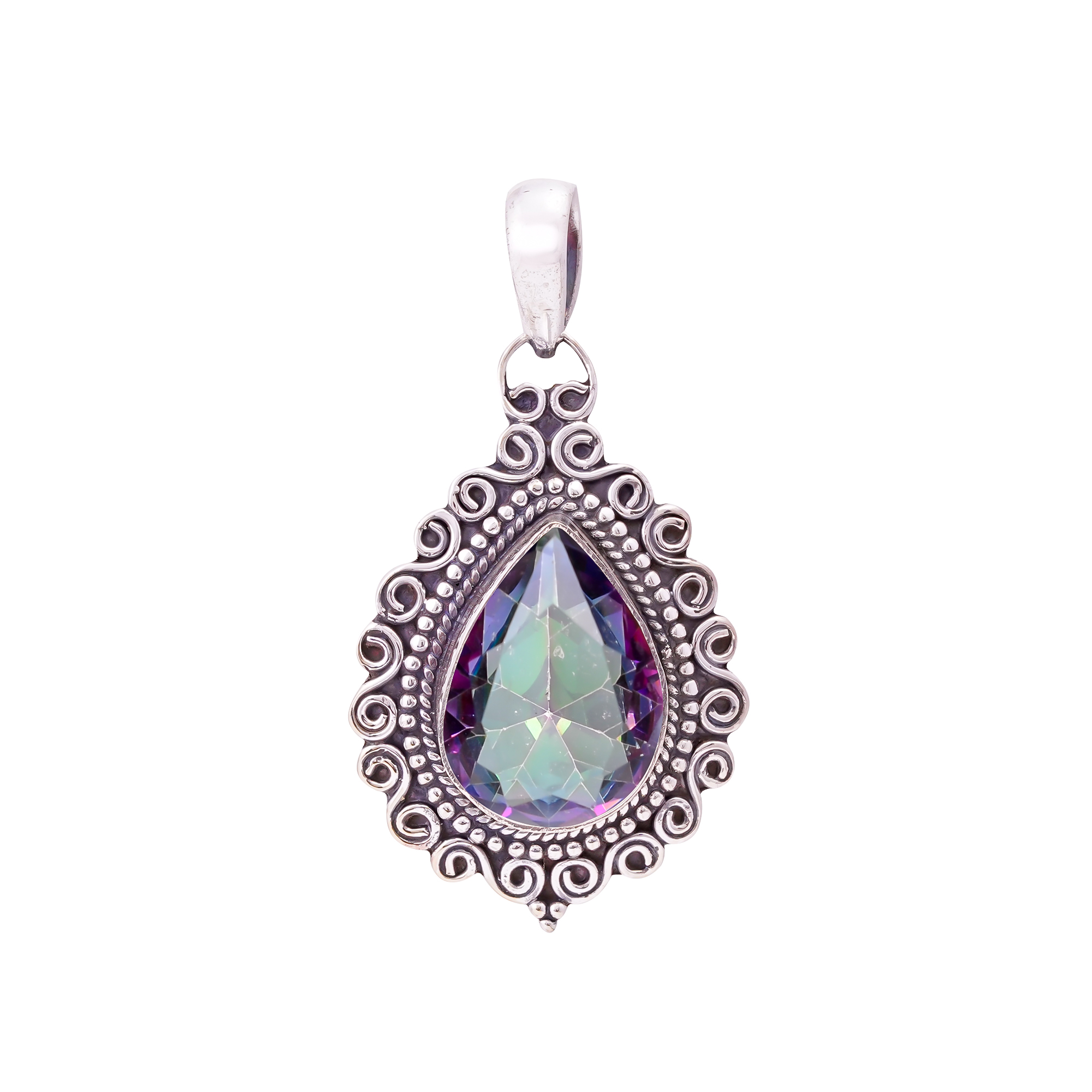 Rainbow Mystic Fire Topaz - Simulated 925 Solid Sterling Silver Pendant