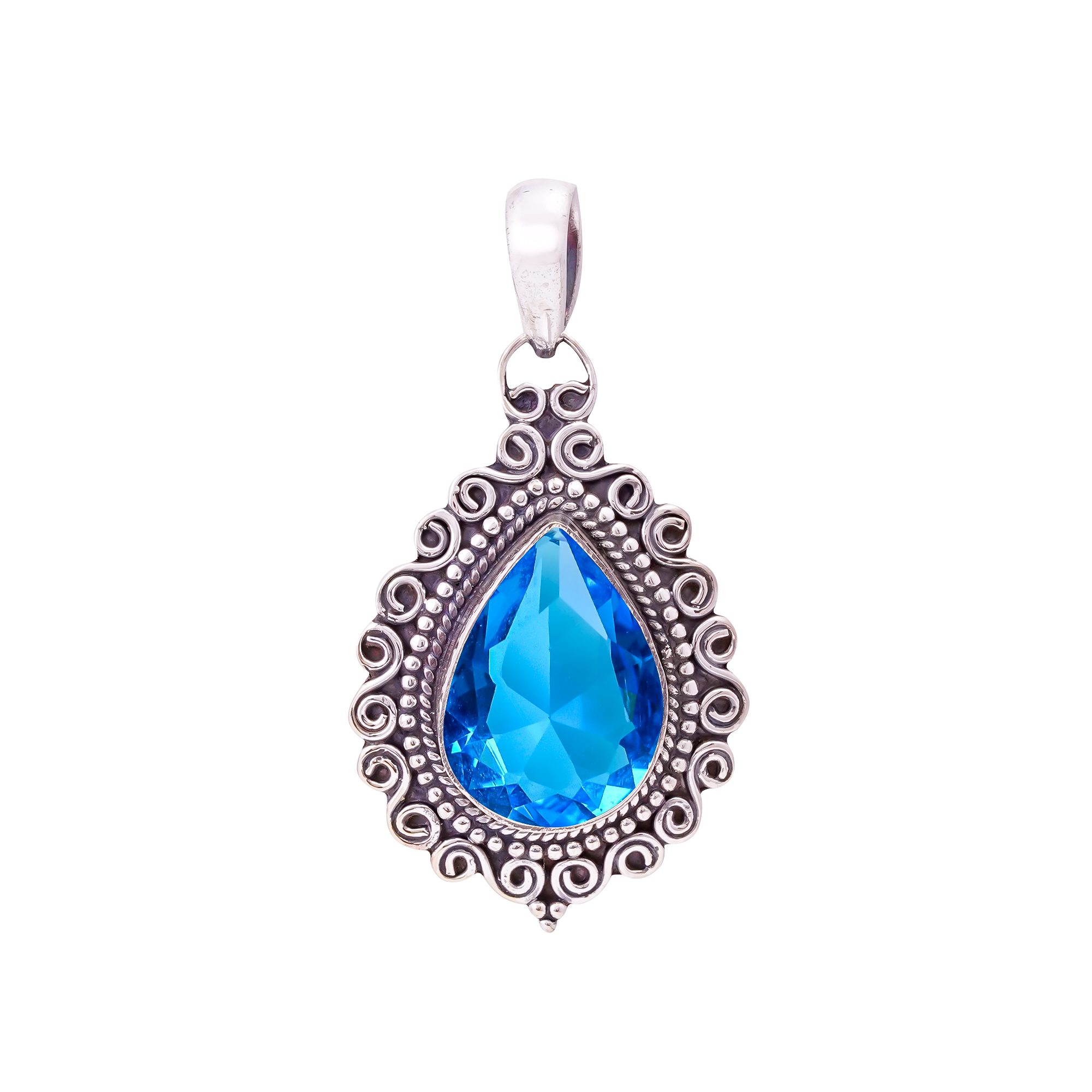 London Blue Topaz - Simulated 925 Solid Sterling Silver Pendant