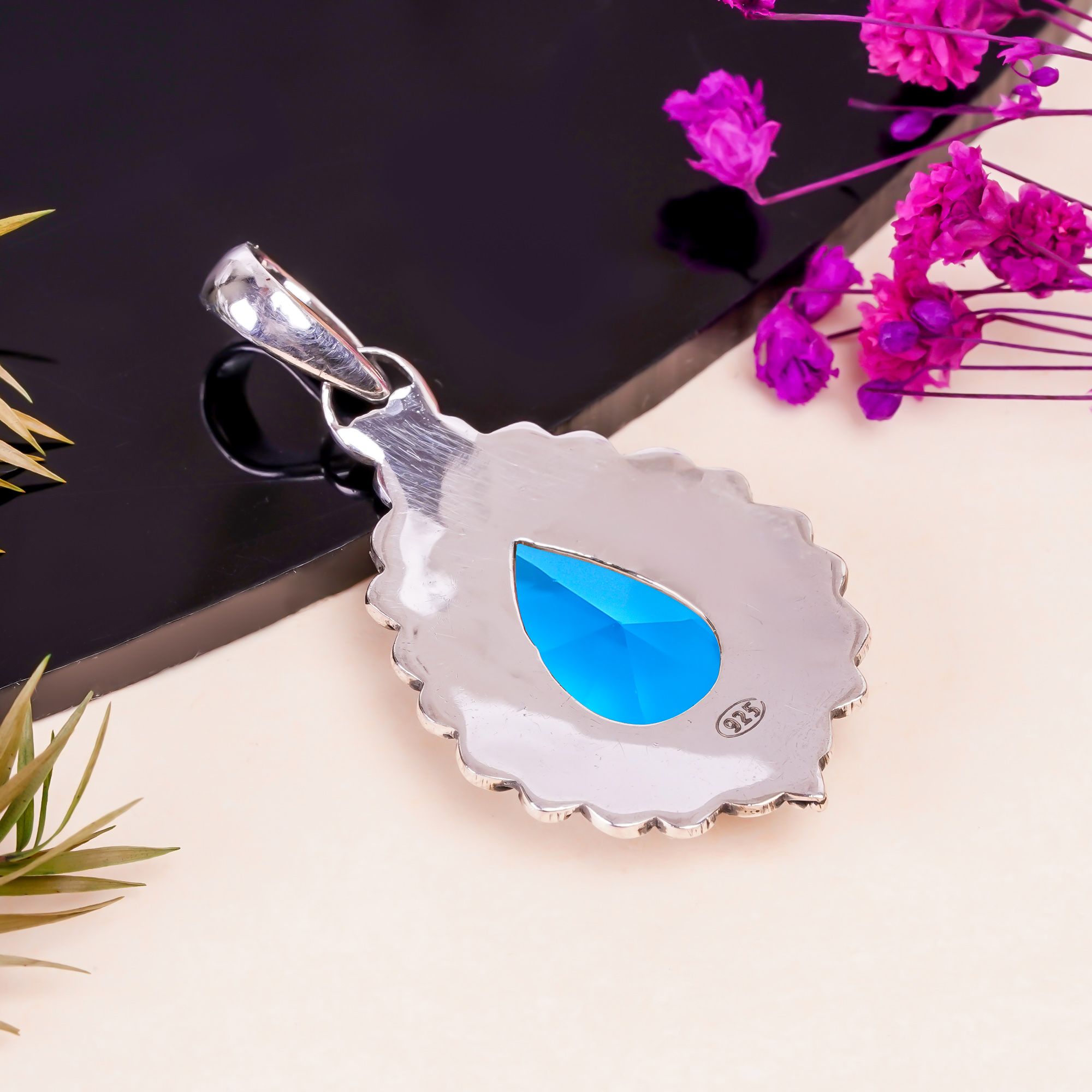 London Blue Topaz - Simulated 925 Solid Sterling Silver Pendant