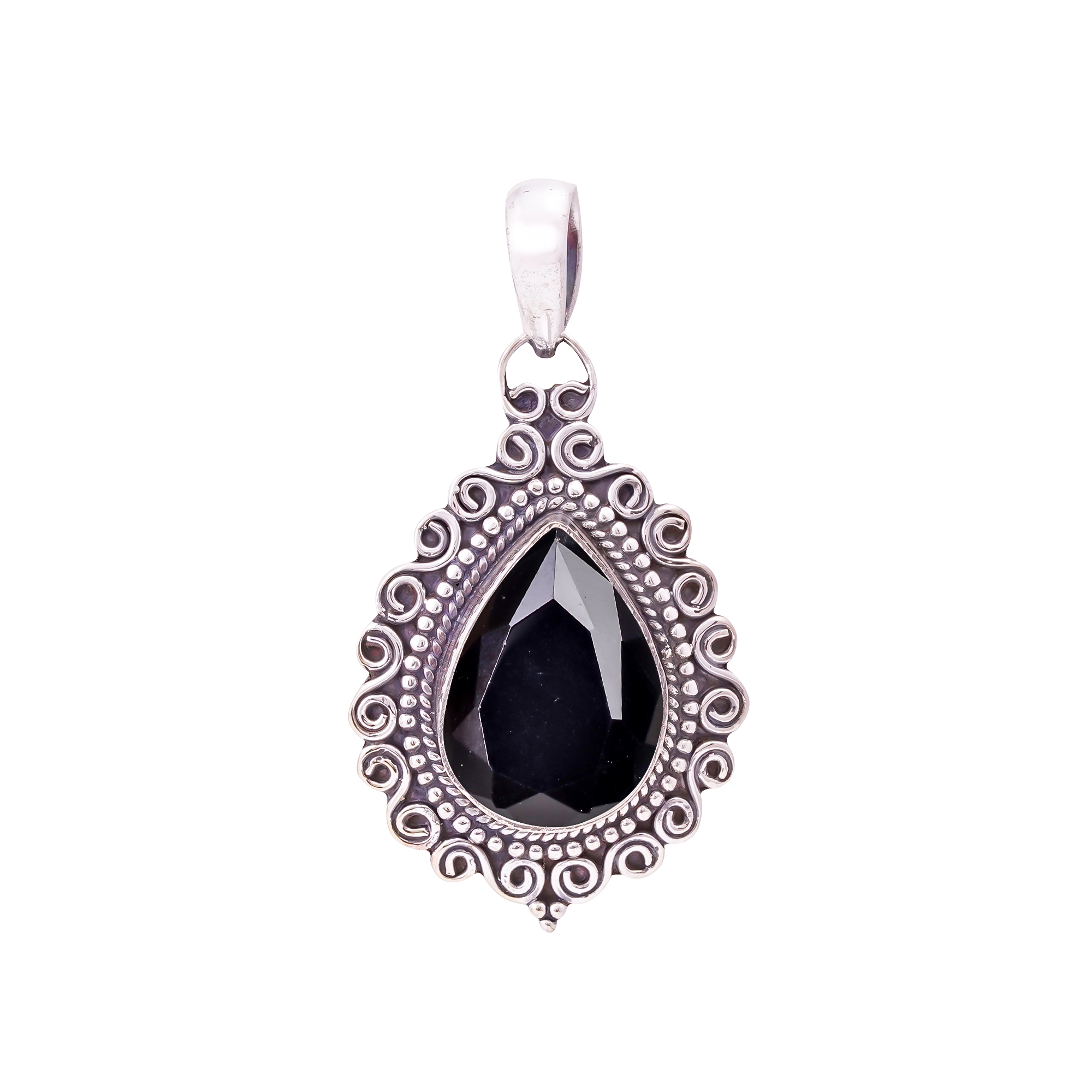 Black Onyx - Simulated 925 Solid Sterling Silver Pendant