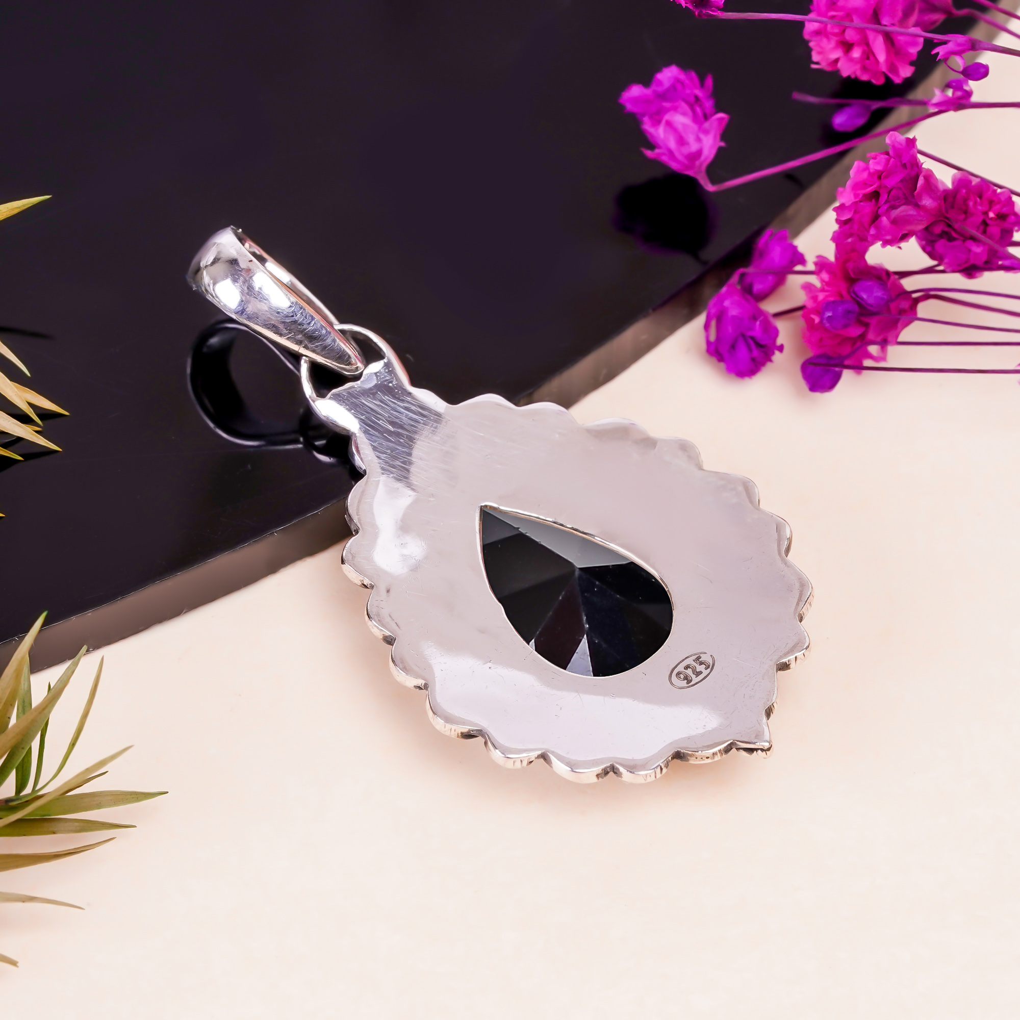 Black Onyx - Simulated 925 Solid Sterling Silver Pendant