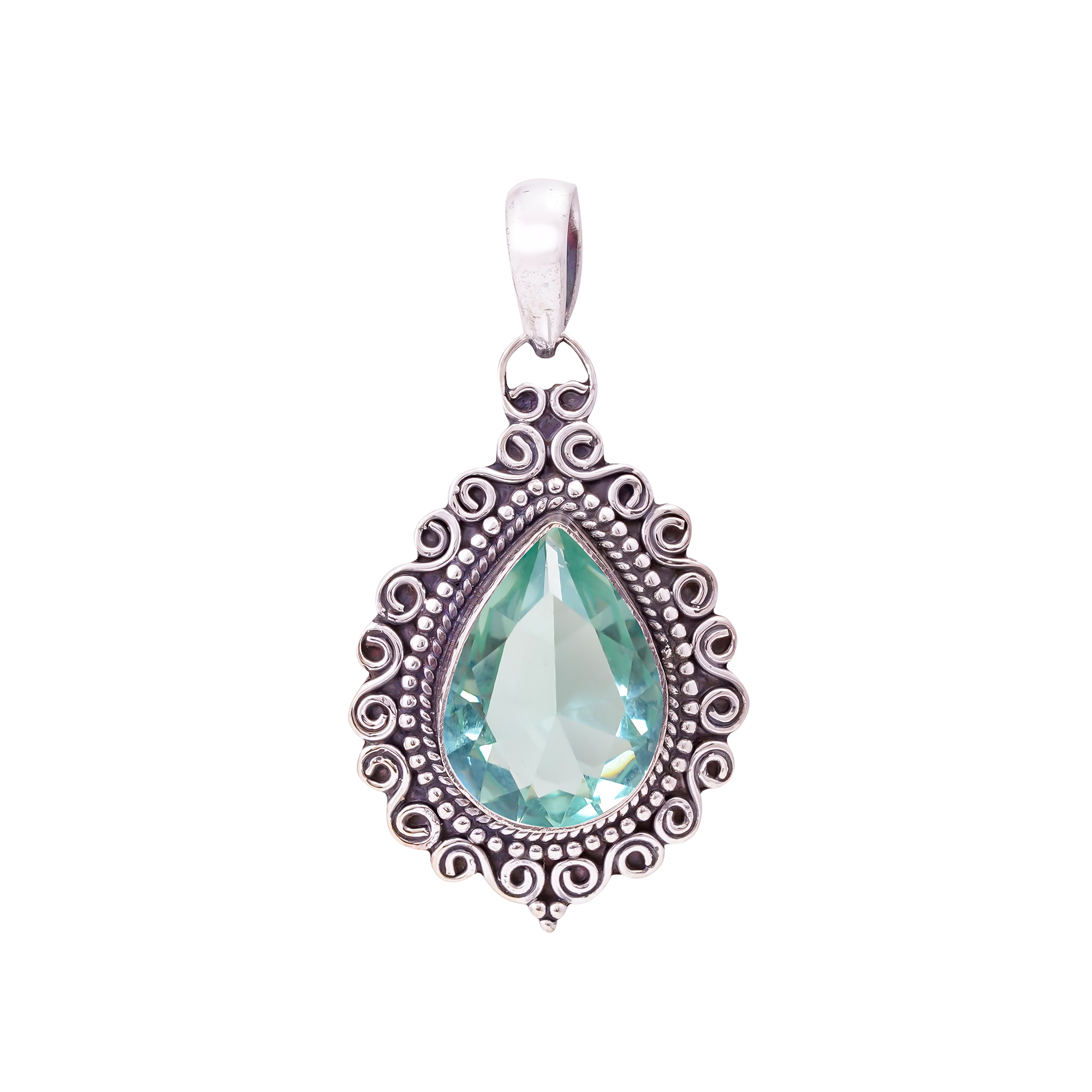Aquamarine - Simulated 925 Solid Sterling Silver Pendant