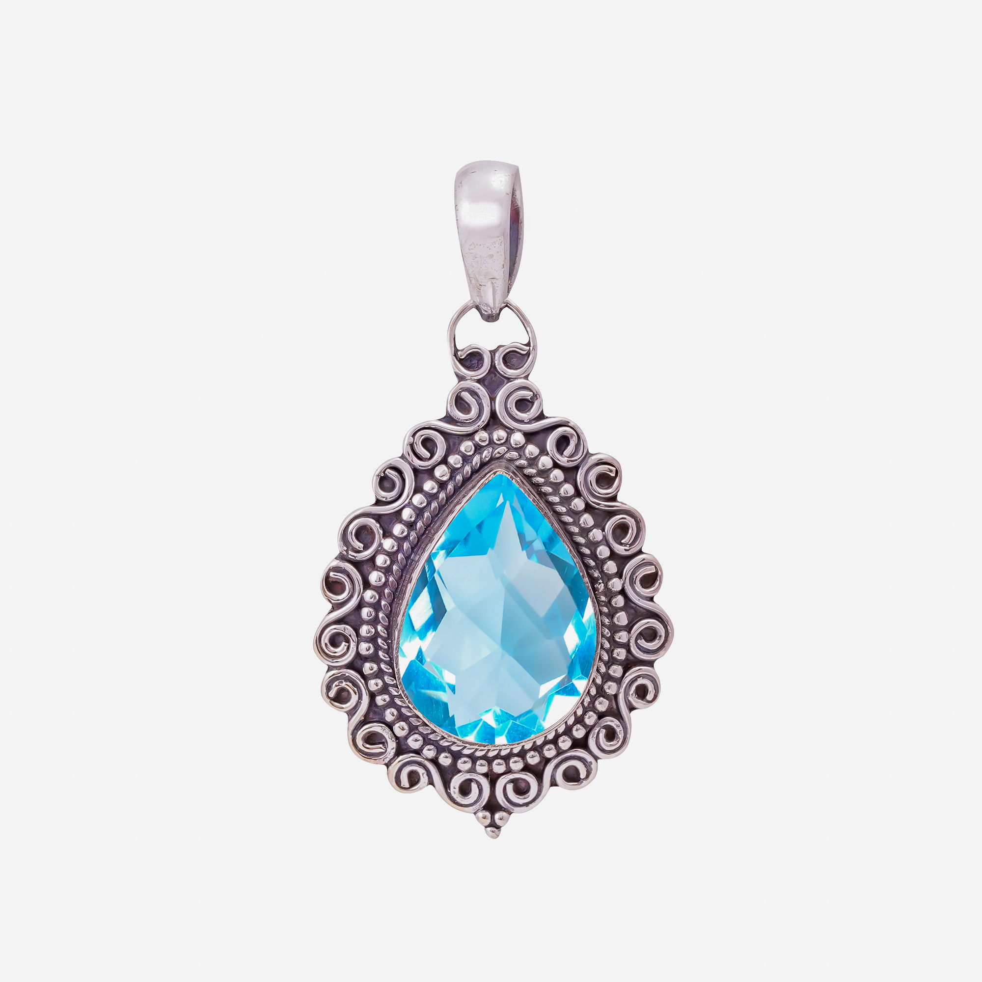 Blue Topaz - Simulated 925 Solid Sterling Silver Pendant