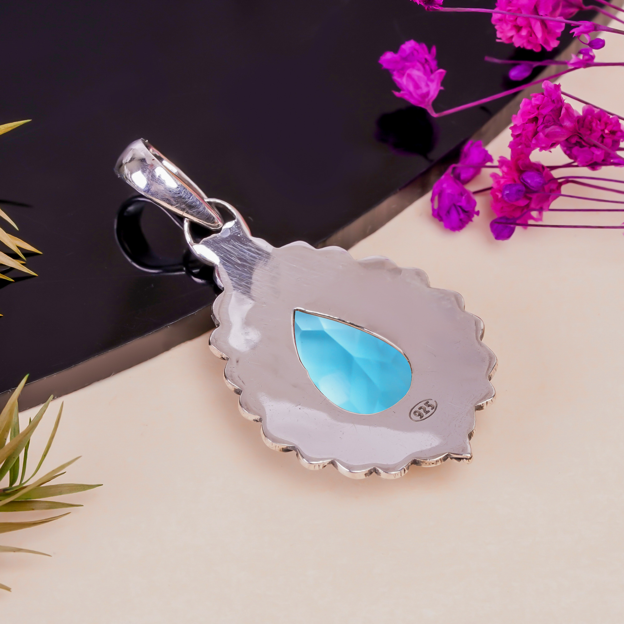 Blue Topaz - Simulated 925 Solid Sterling Silver Pendant