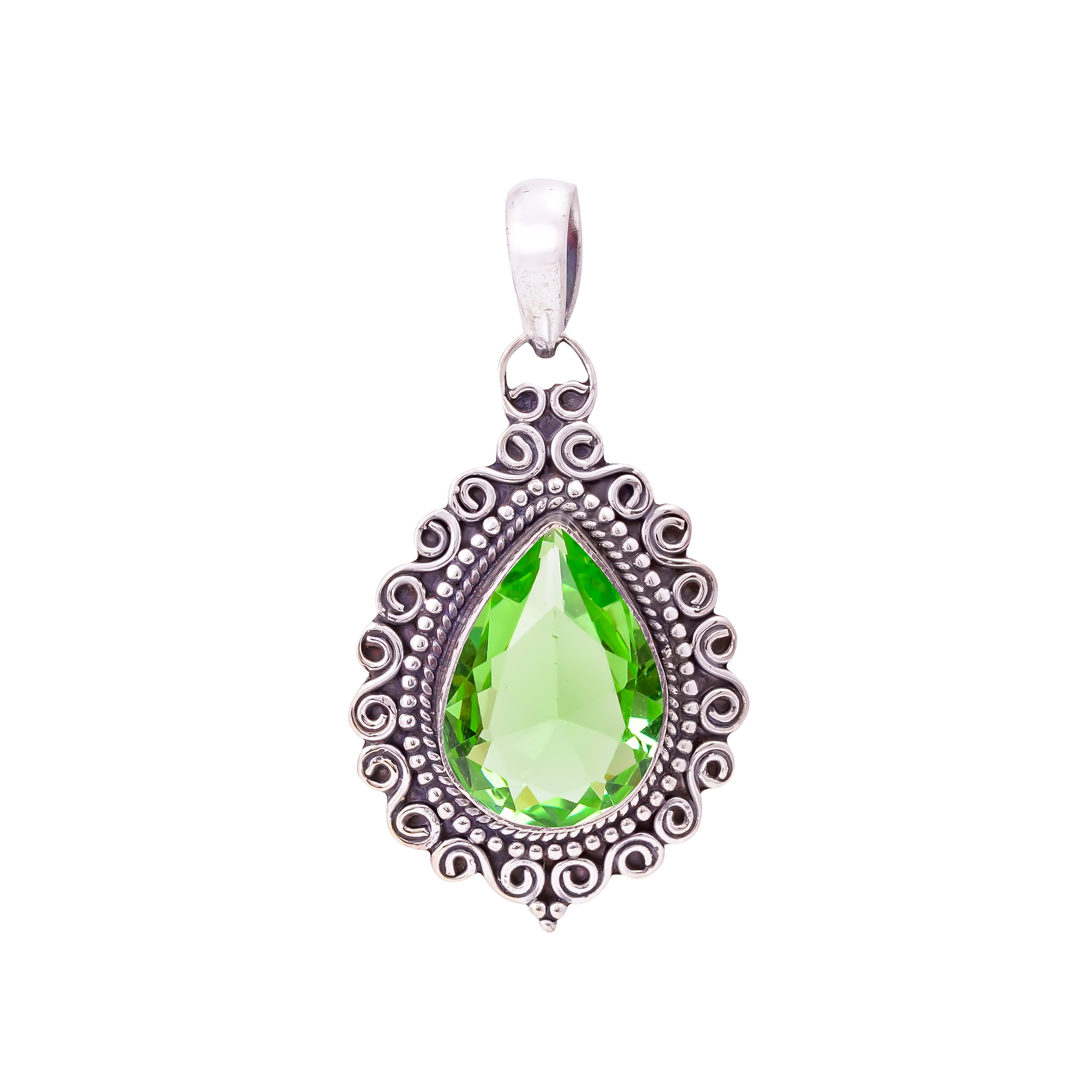 Green Amethyst - Simulated 925 Solid Sterling Silver Pendant