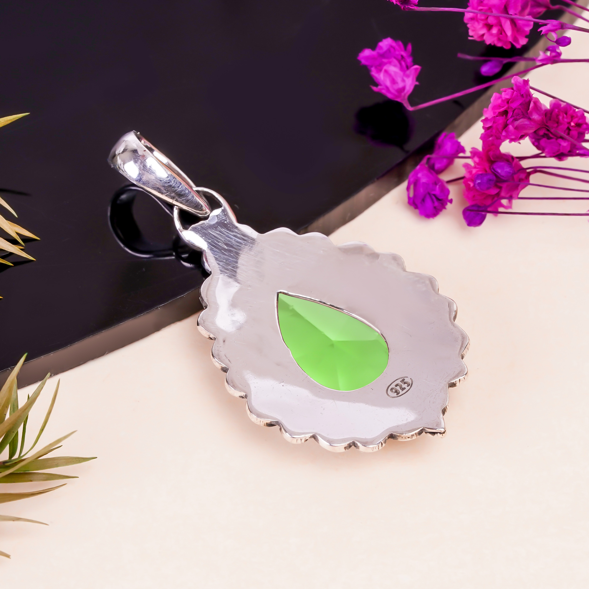 Green Amethyst - Simulated 925 Solid Sterling Silver Pendant