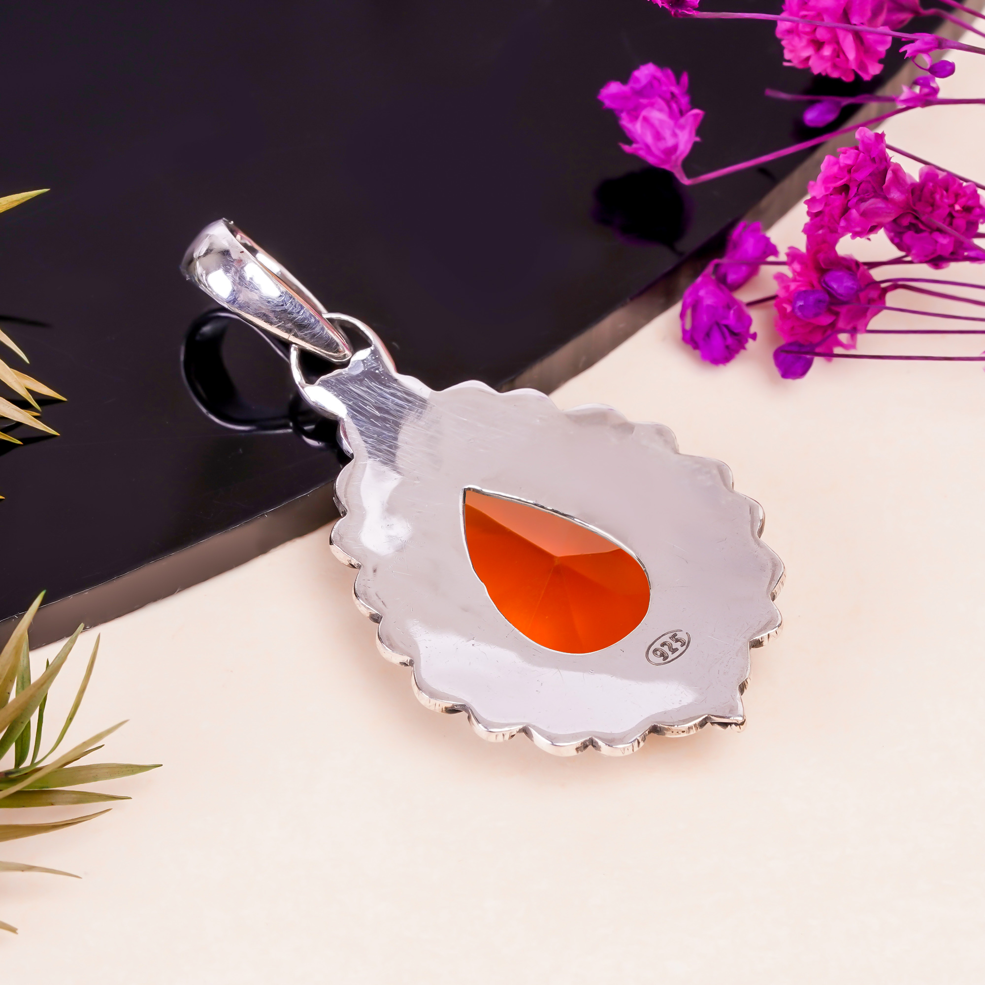 Hessonite Garnet - Simulated 925 Solid Sterling Silver Pendant