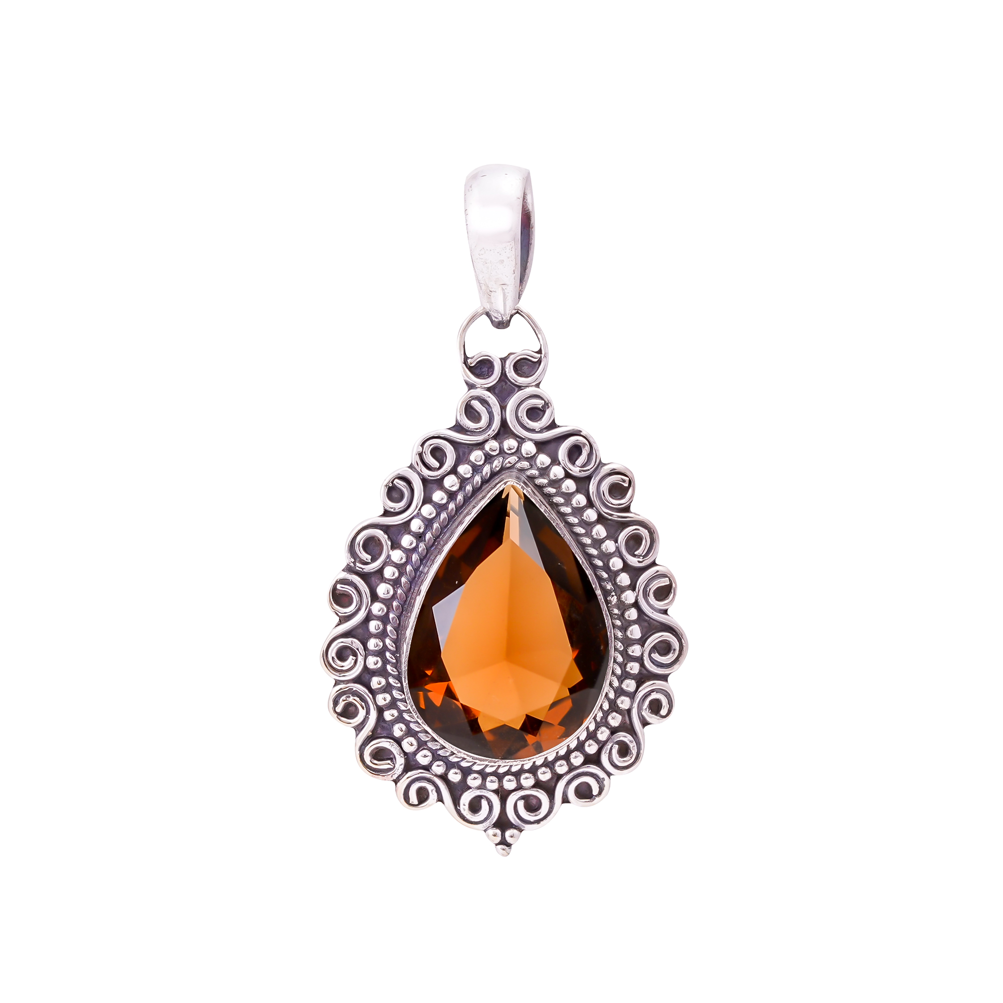 Champagne Quartz - Simulated 925 Solid Sterling Silver Pendant