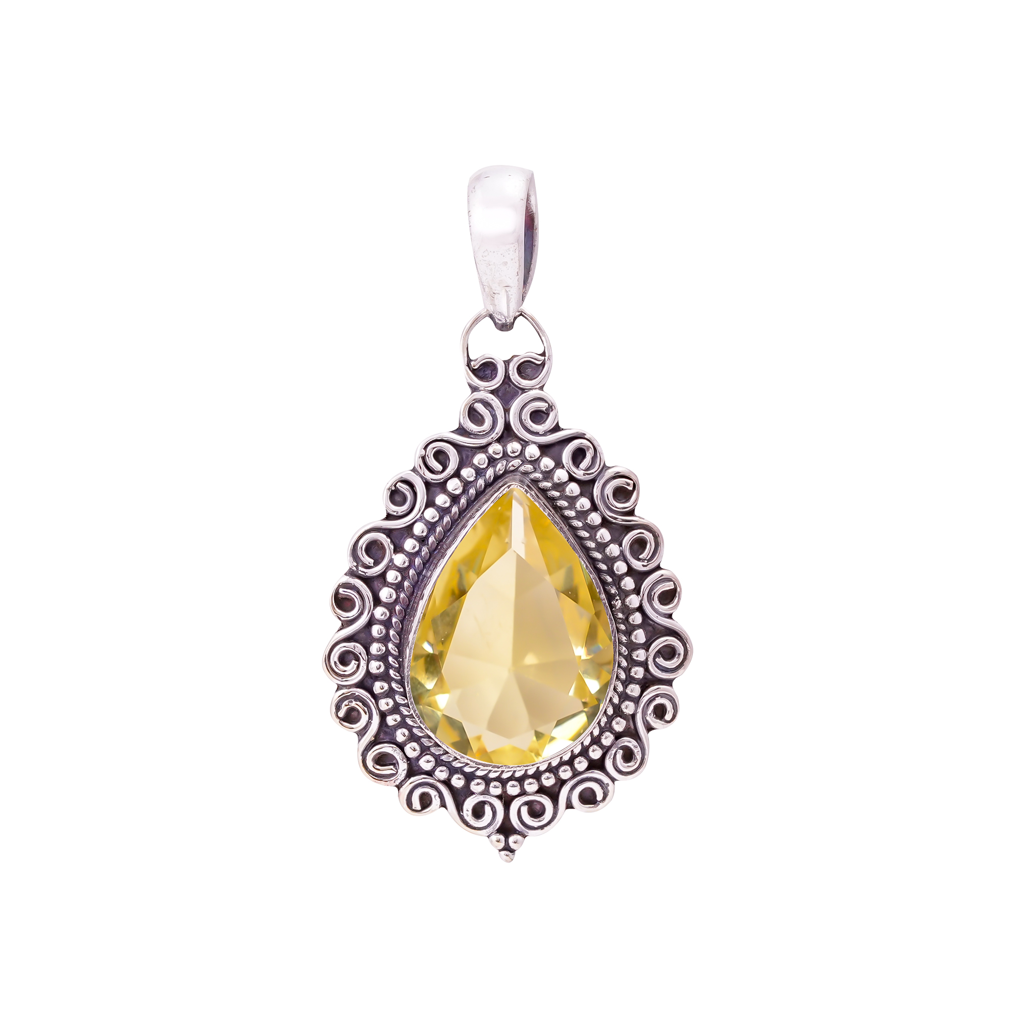Lemon Quartz - Simulated 925 Solid Sterling Silver Pendant