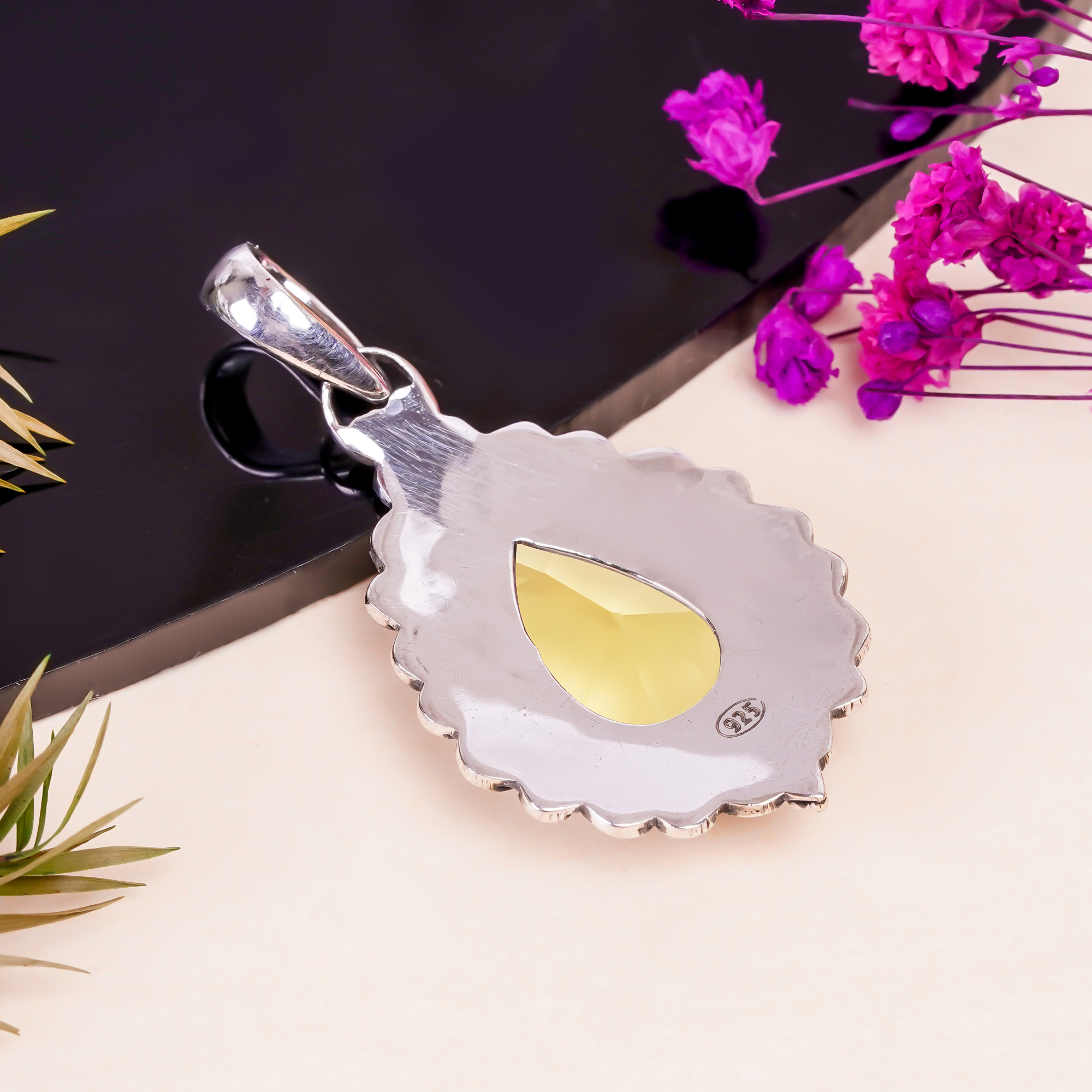 Lemon Quartz - Simulated 925 Solid Sterling Silver Pendant