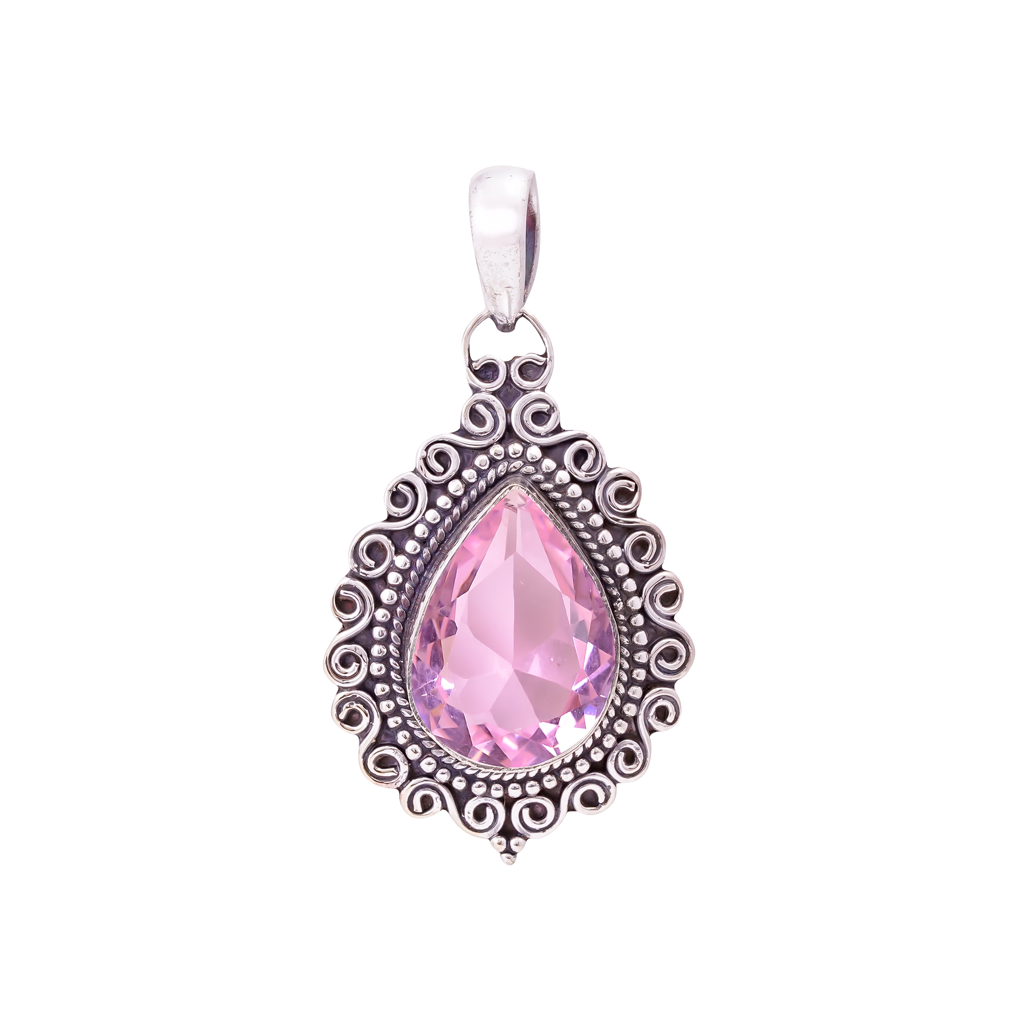 Pink Kunzite - Simulated 925 Solid Sterling Silver Pendant