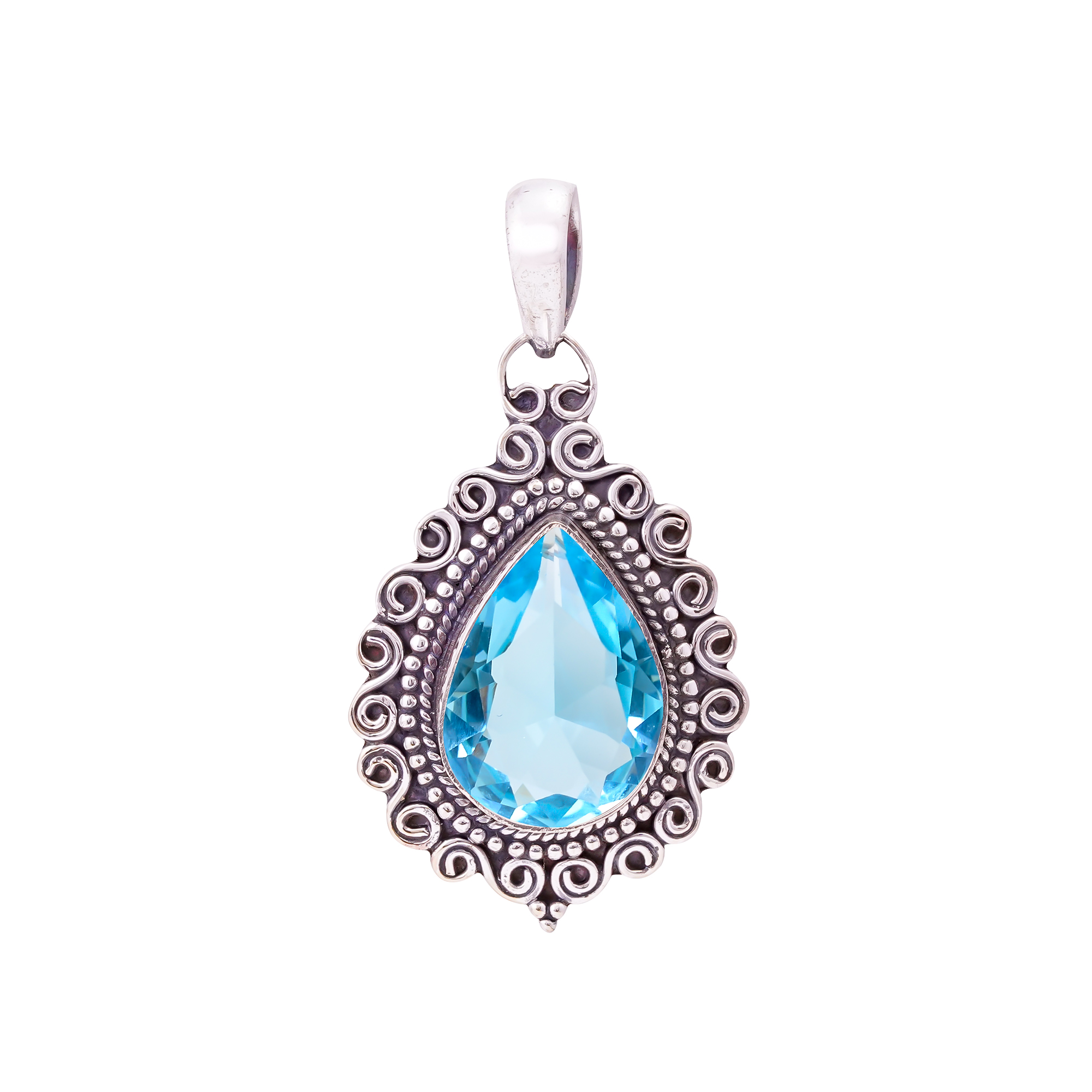 Blue Topaz - Simulated 925 Solid Sterling Silver Pendant
