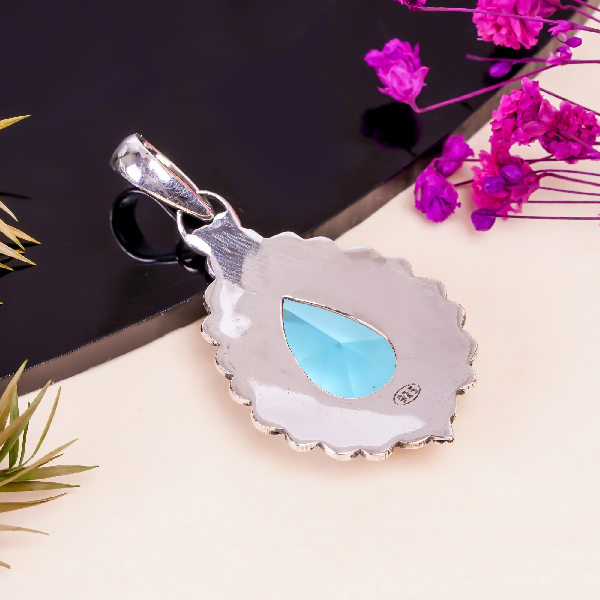 Blue Topaz - Simulated 925 Solid Sterling Silver Pendant