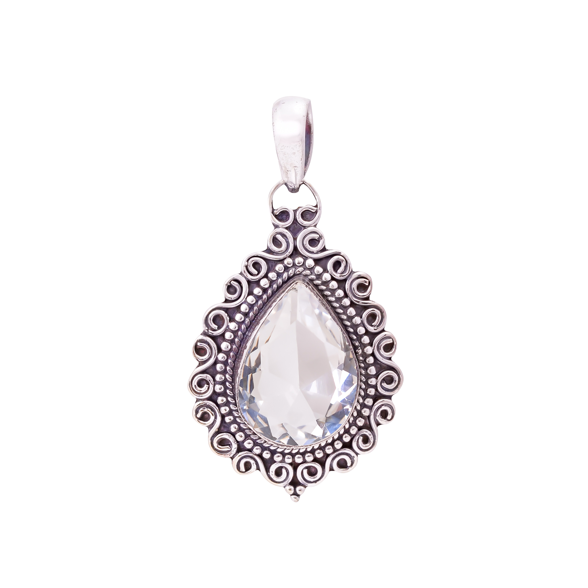 White Topaz - Simulated 925 Solid Sterling Silver Pendant