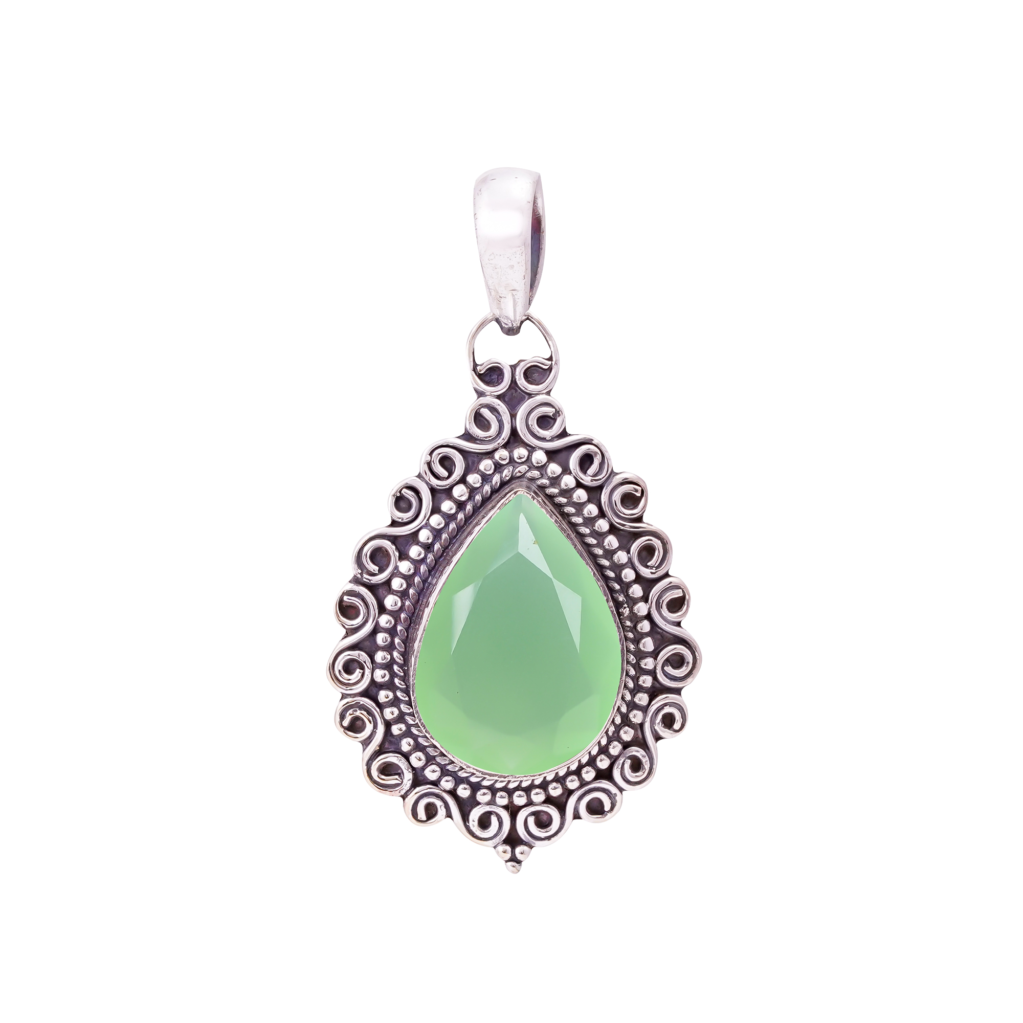 Green Chalcedony - Simulated 925 Solid Sterling Silver Pendant