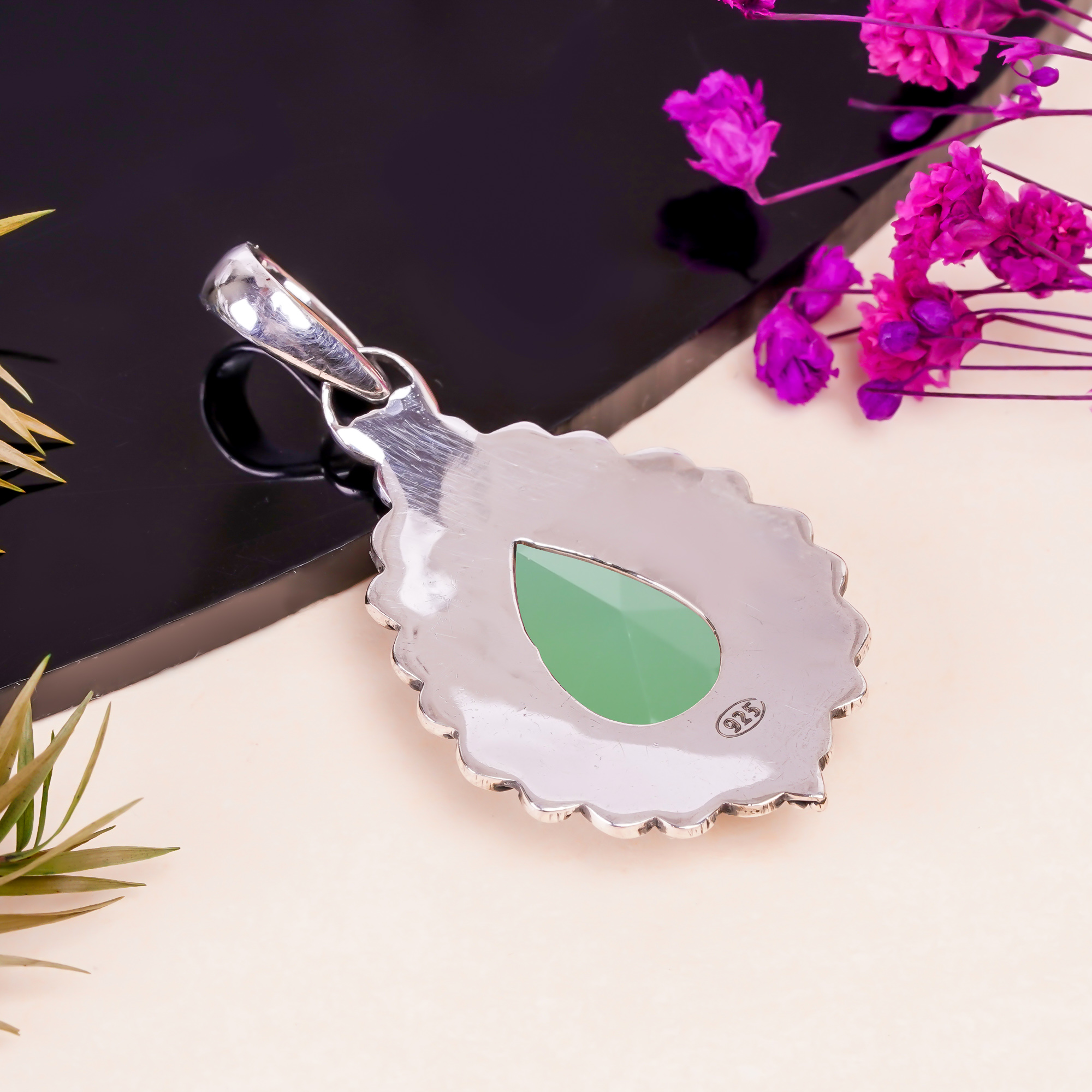 Green Chalcedony - Simulated 925 Solid Sterling Silver Pendant
