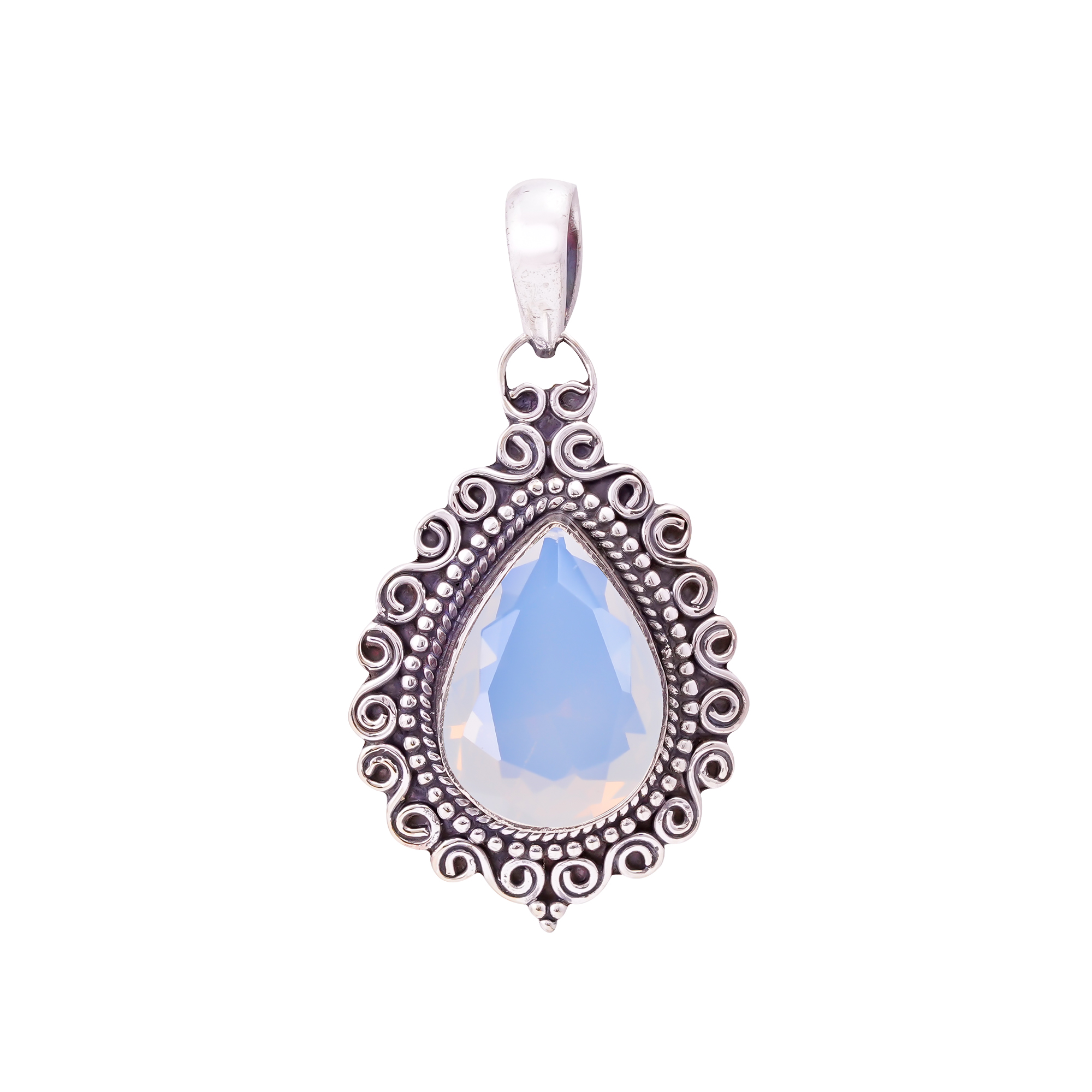 Milky Opal - Simulated 925 Solid Sterling Silver Pendant