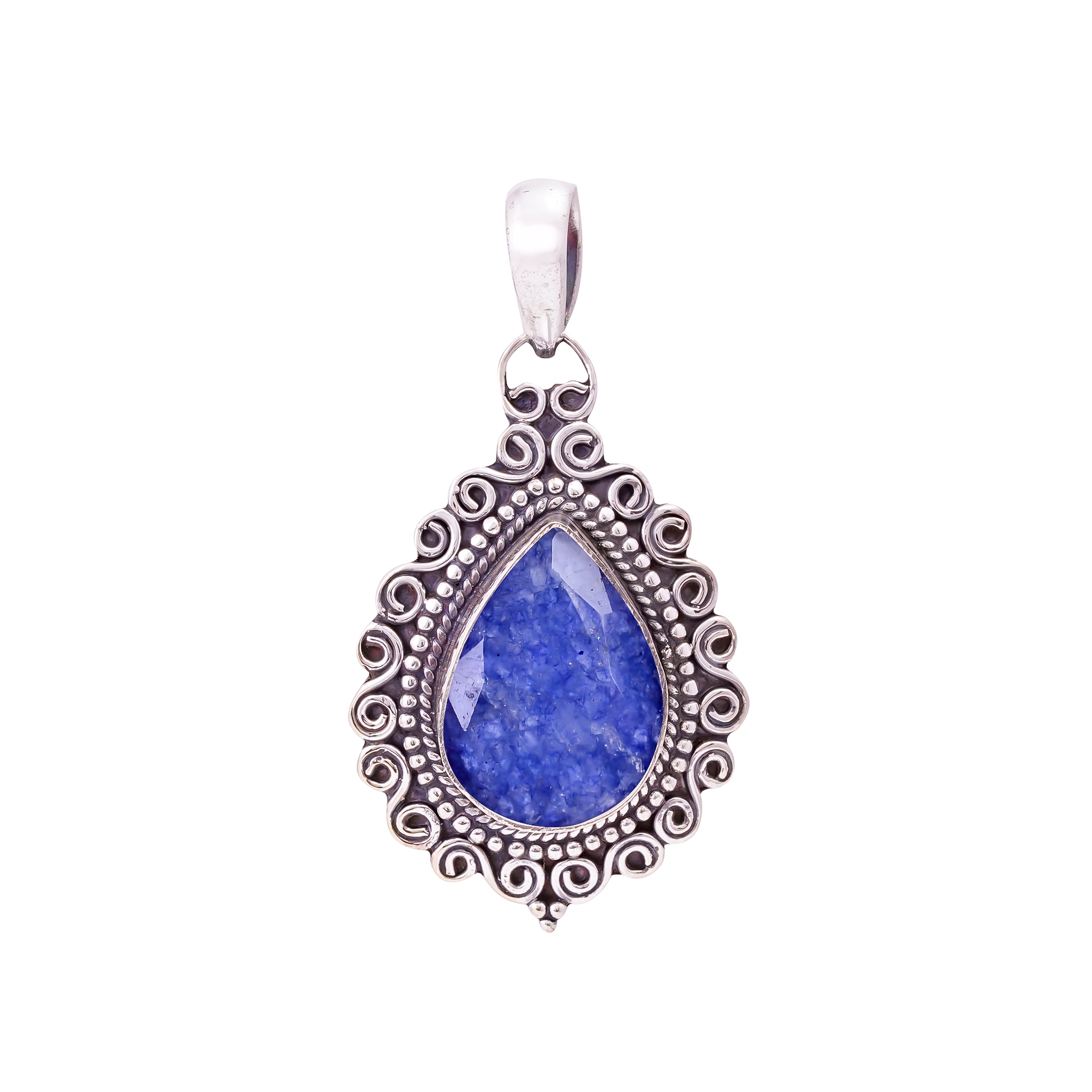 Blue Sapphire - Dyed Quartz 925 Solid Sterling Silver Pendant
