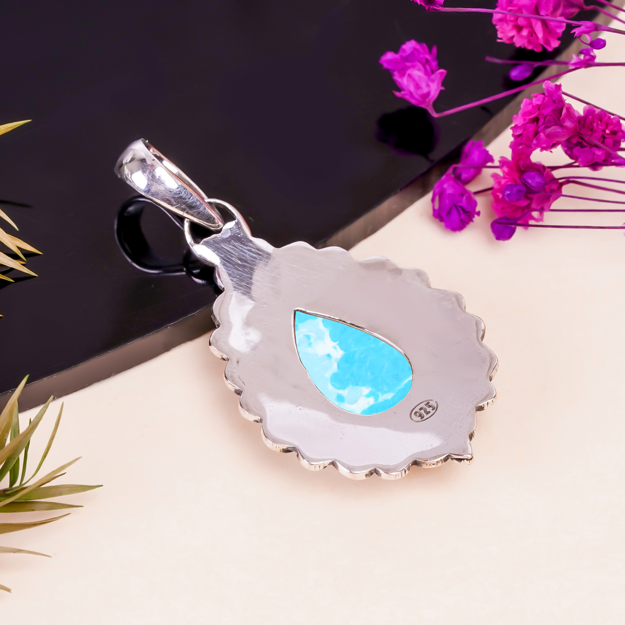 Larimar - Simulated 925 Solid Sterling Silver Pendant