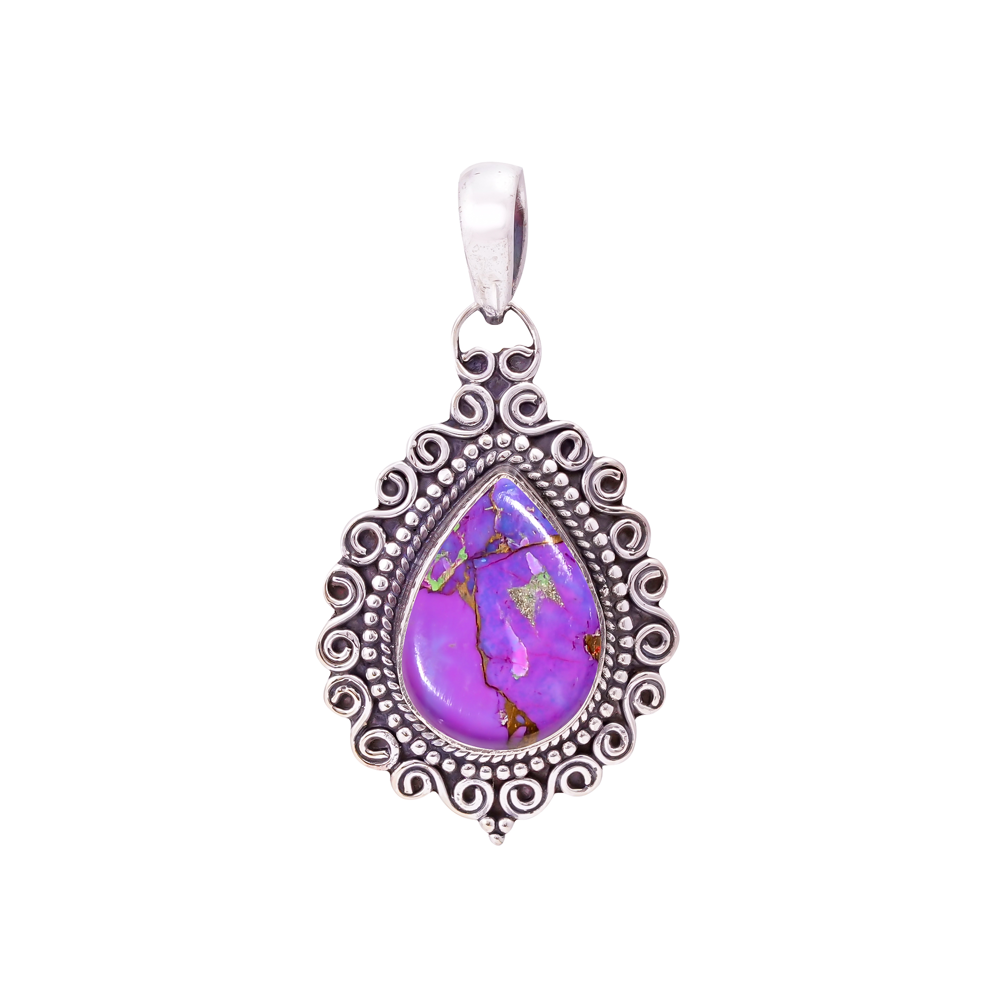 Copper Purple Turquoise 925 Solid Sterling Silver Pendant