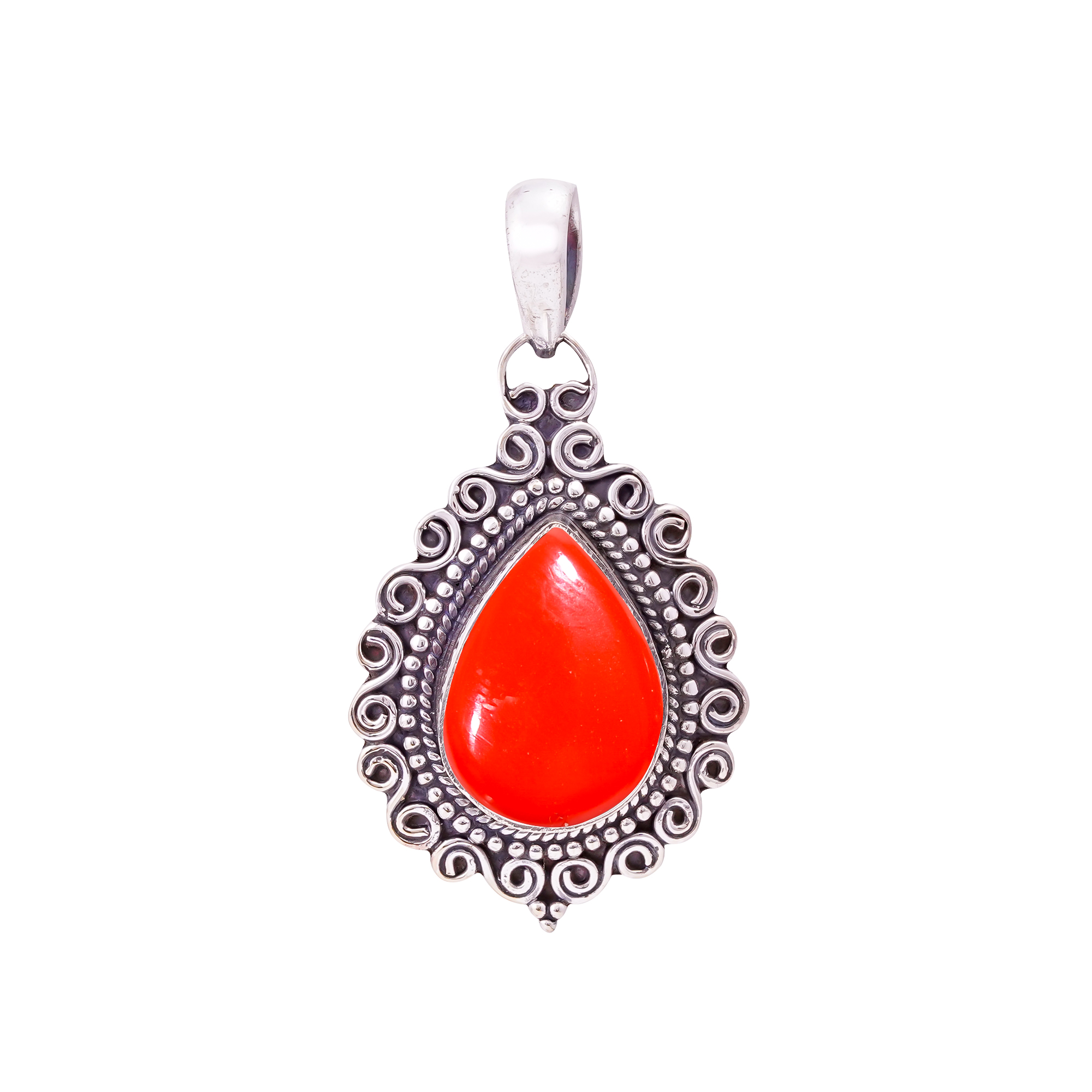 Red Coral - Simulated 925 Solid Sterling Silver Pendant