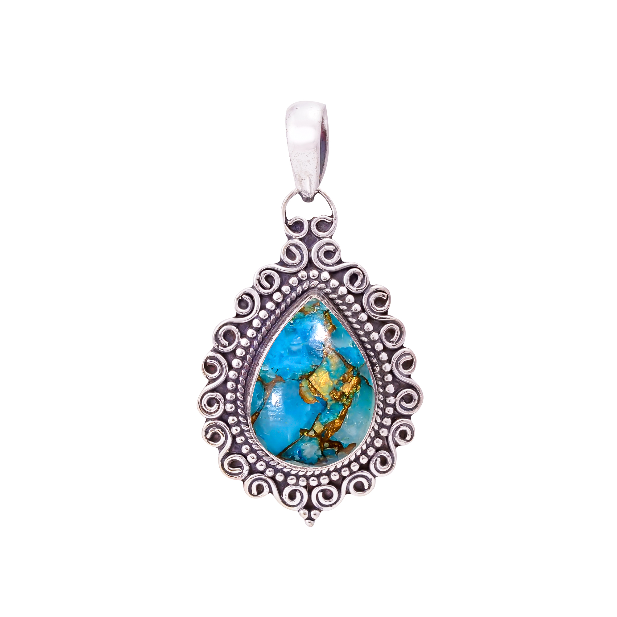 Copper Blue Turquoise 925 Solid Sterling Silver Pendant