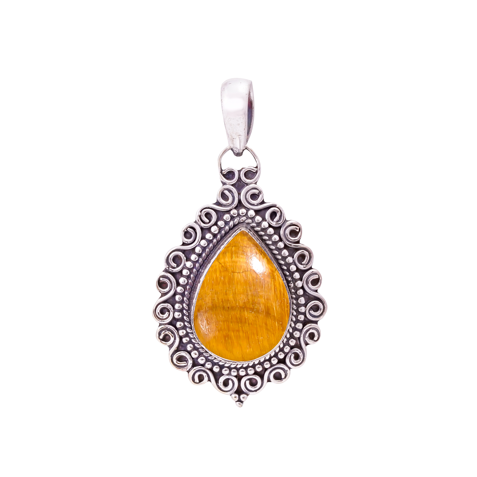 Yellow Tiger Eye - South Africa 925 Solid Sterling Silver Pendant