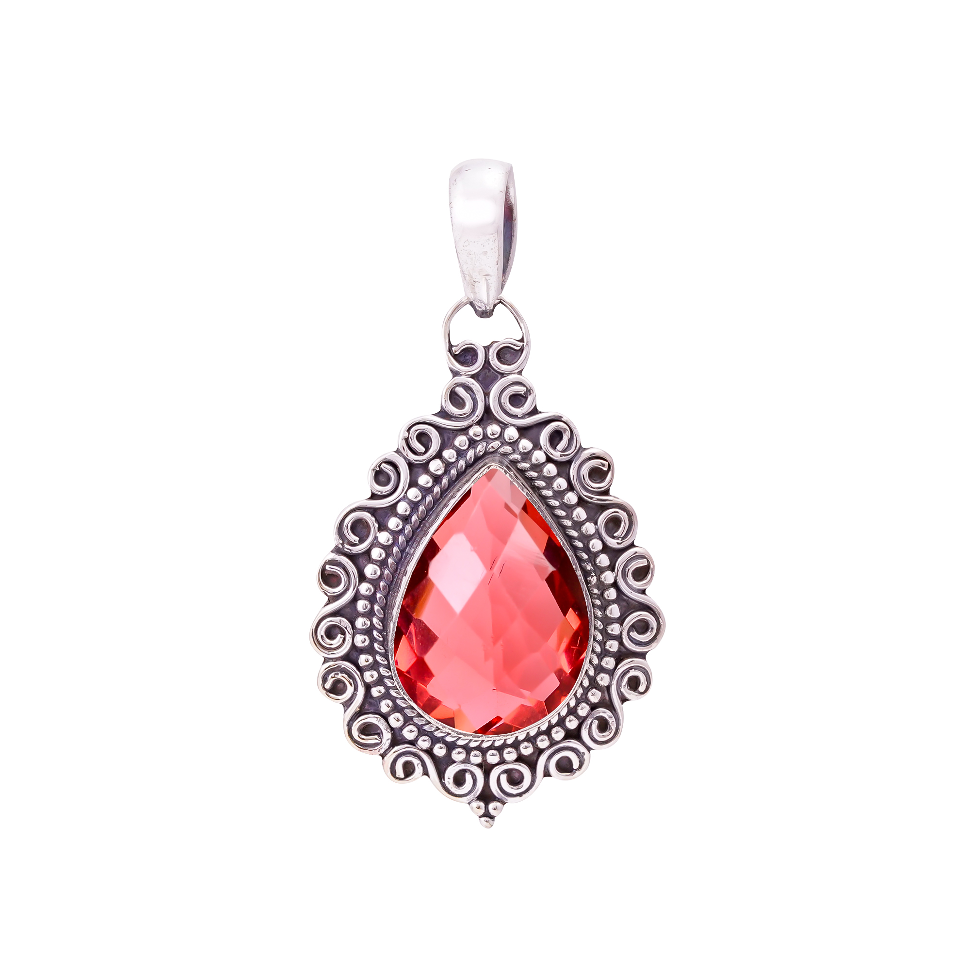 Pink Rubellite Tourmaline - Simulated 925 Solid Sterling Silver Pendant