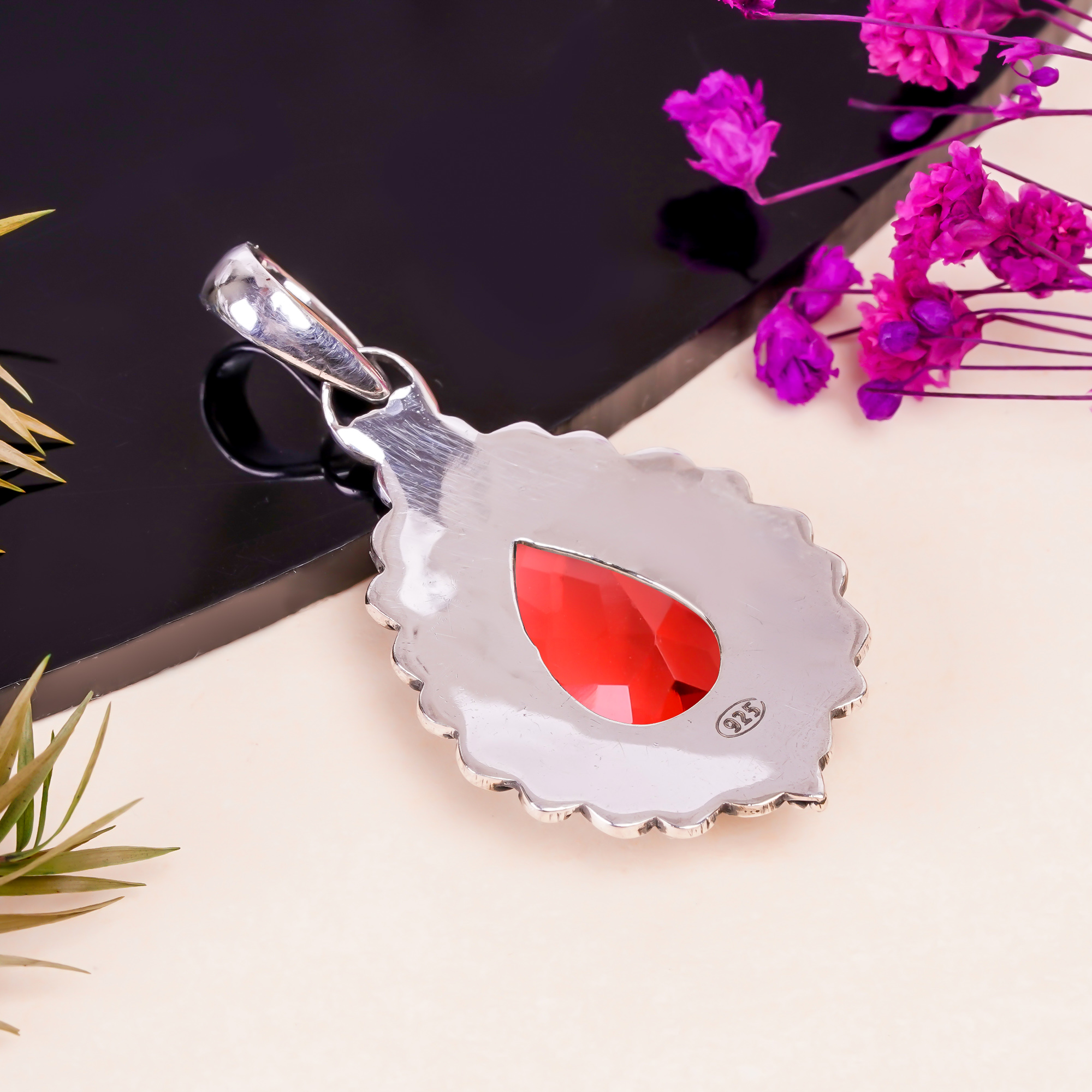 Pink Rubellite Tourmaline - Simulated 925 Solid Sterling Silver Pendant