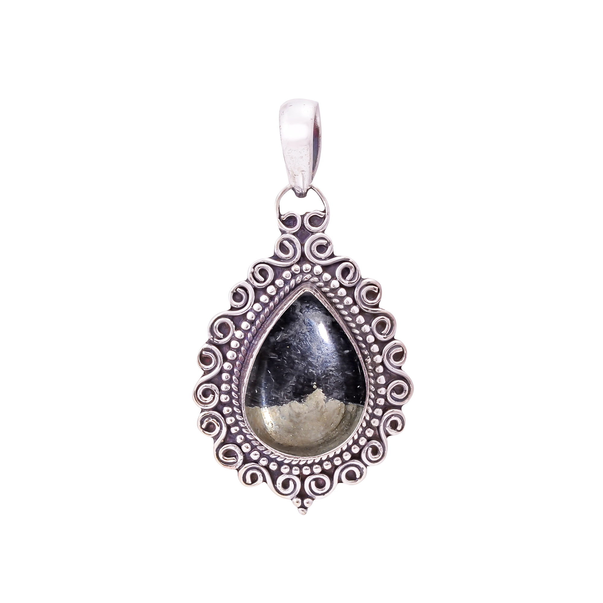 Healer'S Gold Pyrite In Magnetite 925 Solid Sterling Silver Pendant