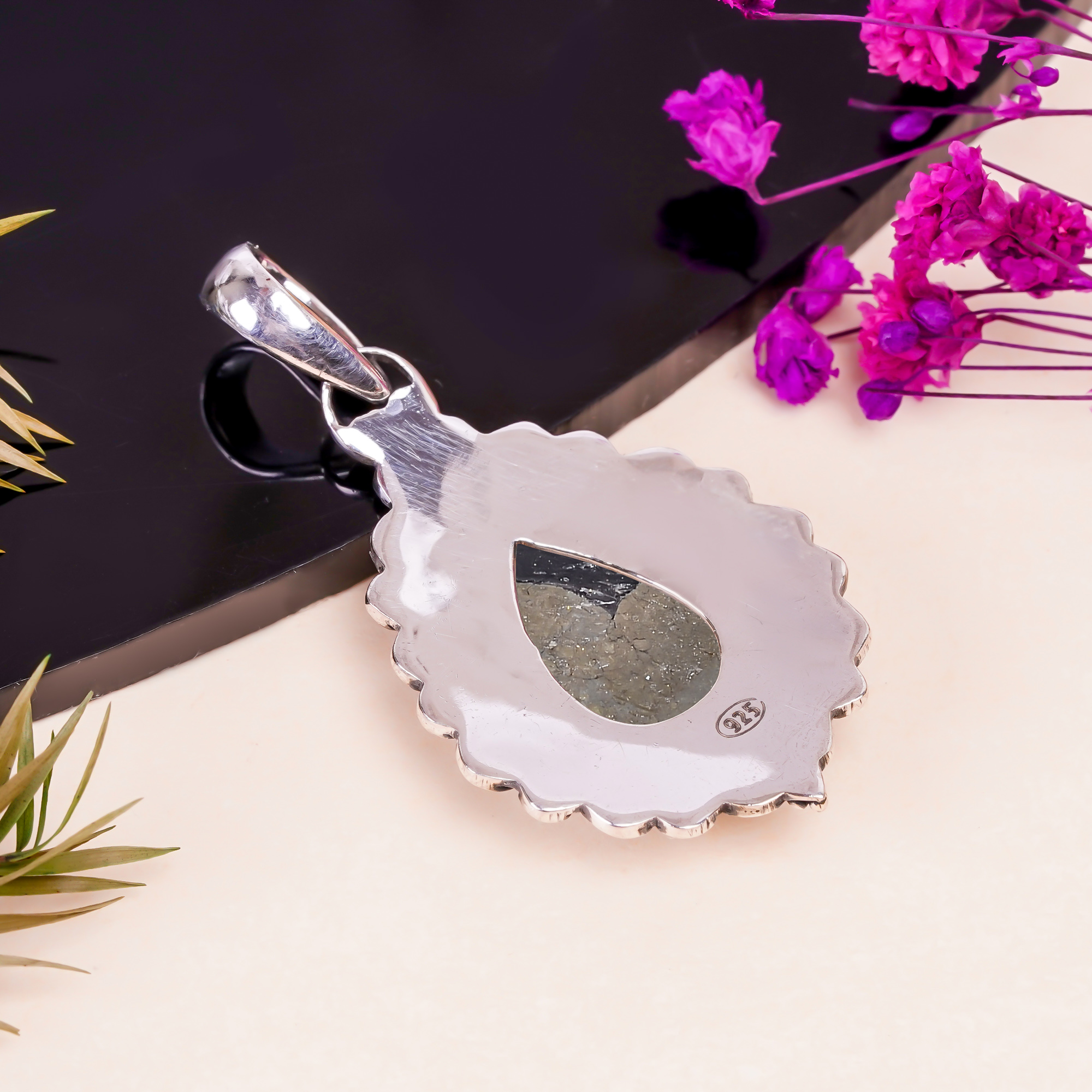 Healer'S Gold Pyrite In Magnetite 925 Solid Sterling Silver Pendant