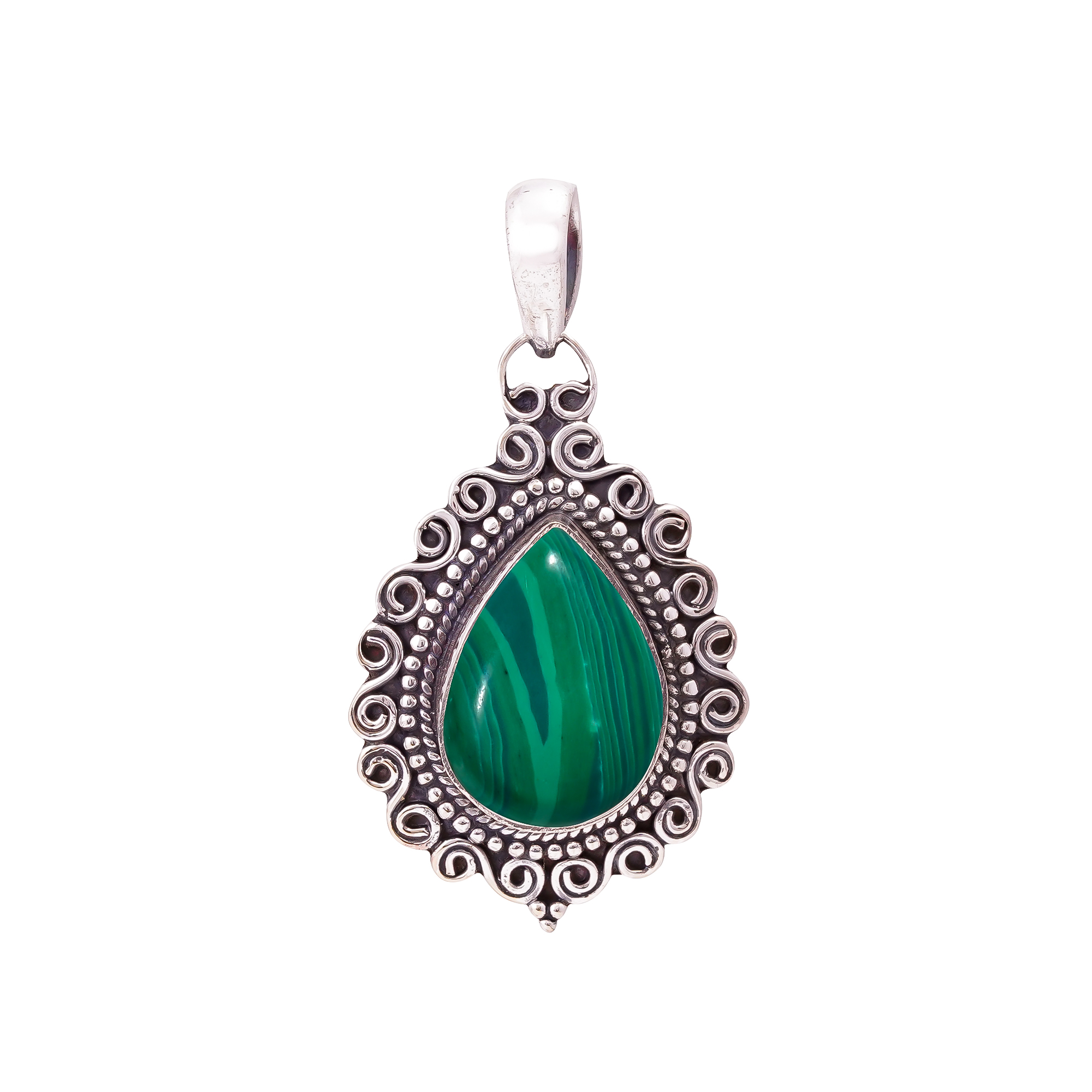 Malachite - Simulated 925 Solid Sterling Silver Pendant