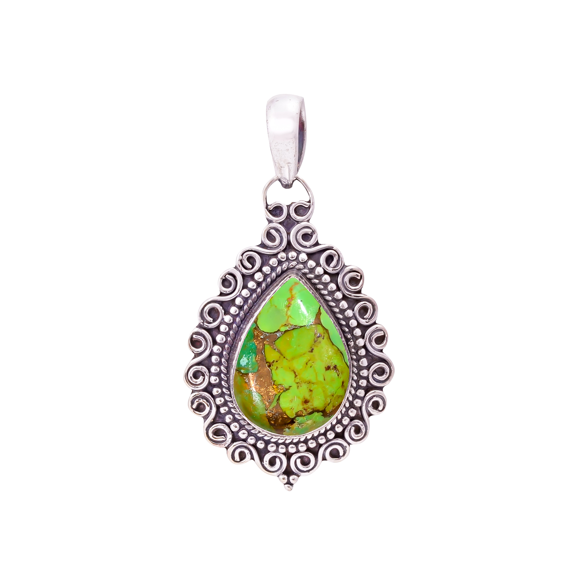 Copper Green Turquoise 925 Solid Sterling Silver Pendant