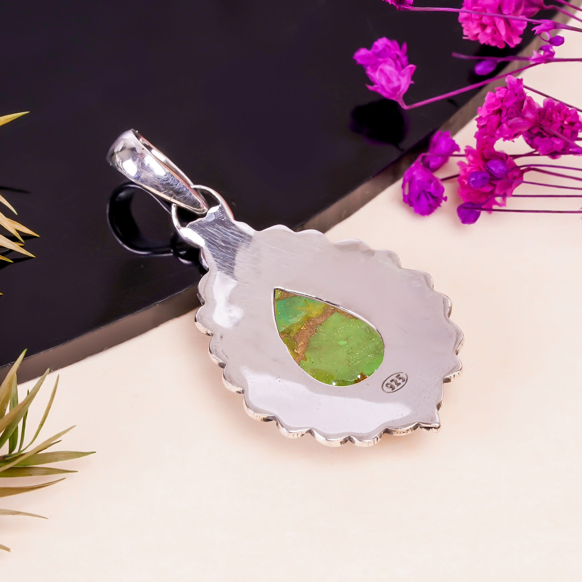 Copper Green Turquoise 925 Solid Sterling Silver Pendant