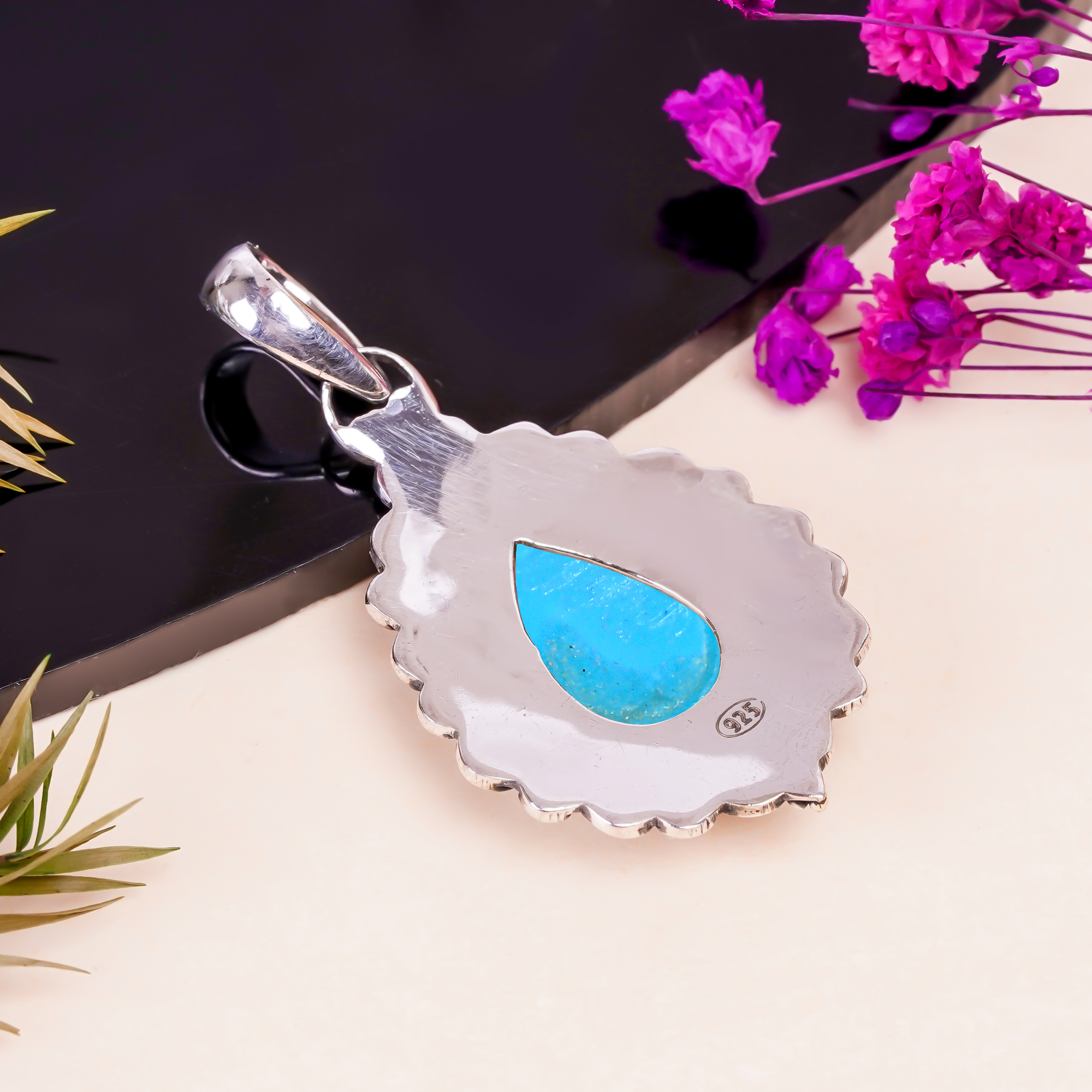 Sleeping Beauty Turquoise - Simulated 925 Solid Sterling Silver Pendant