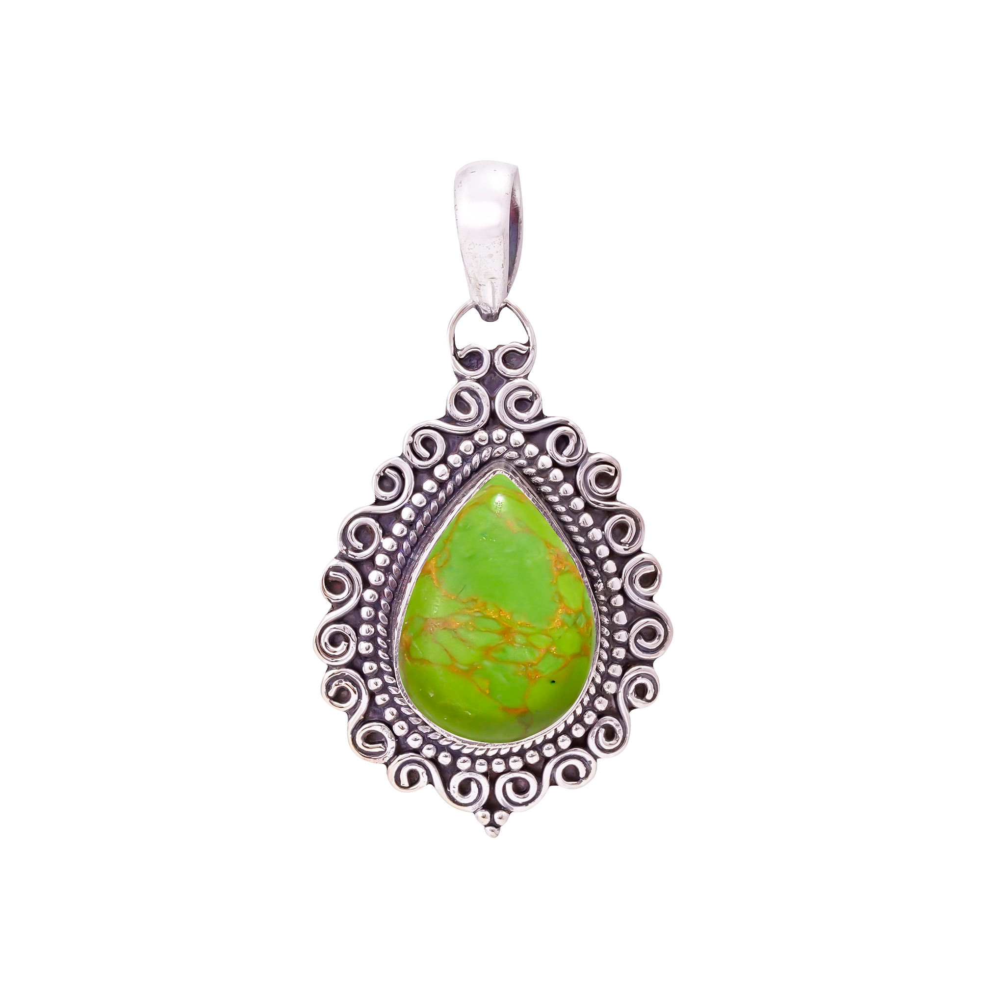 Copper Green Turquoise - Simulated 925 Solid Sterling Silver Pendant