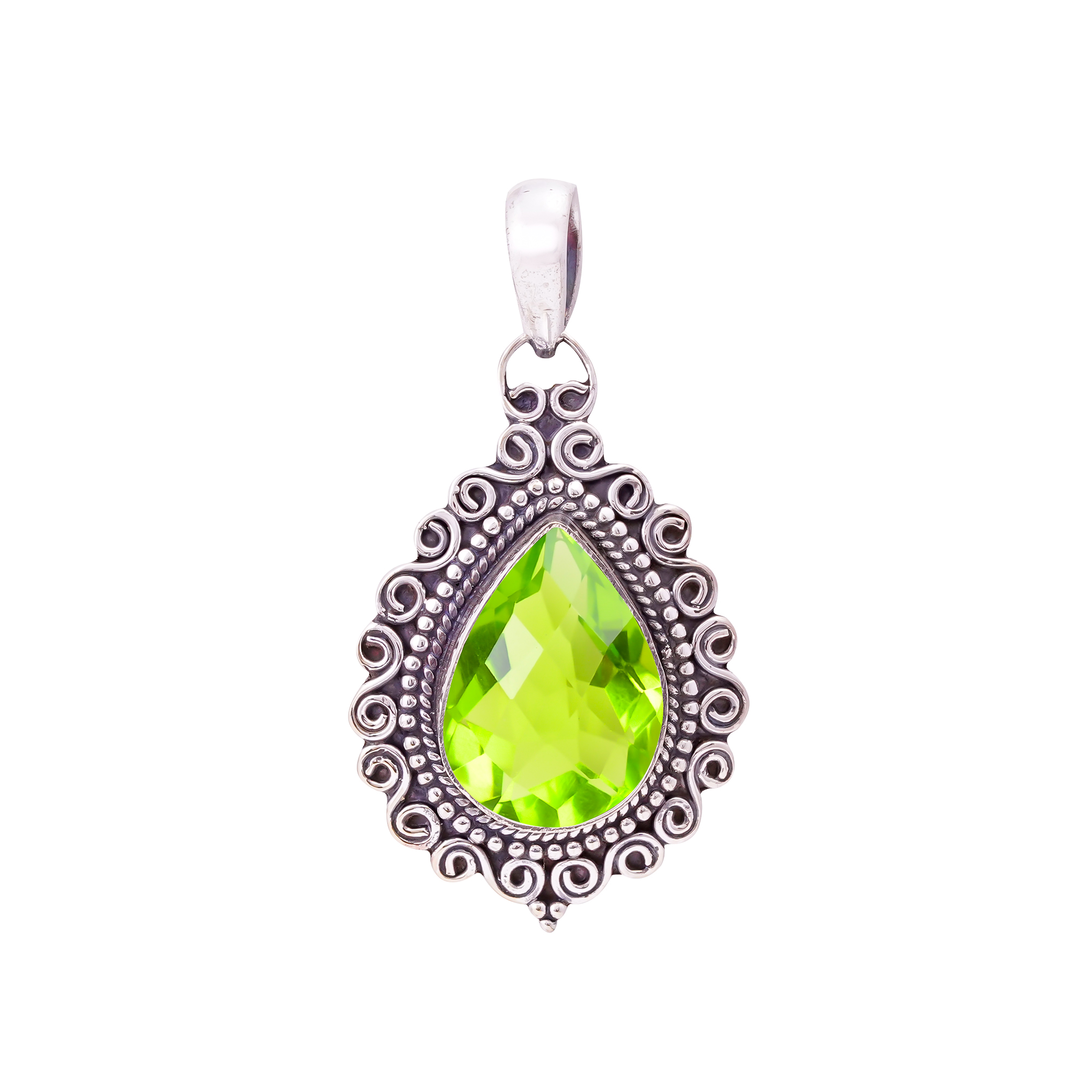 Peridot - Simulated 925 Solid Sterling Silver Pendant