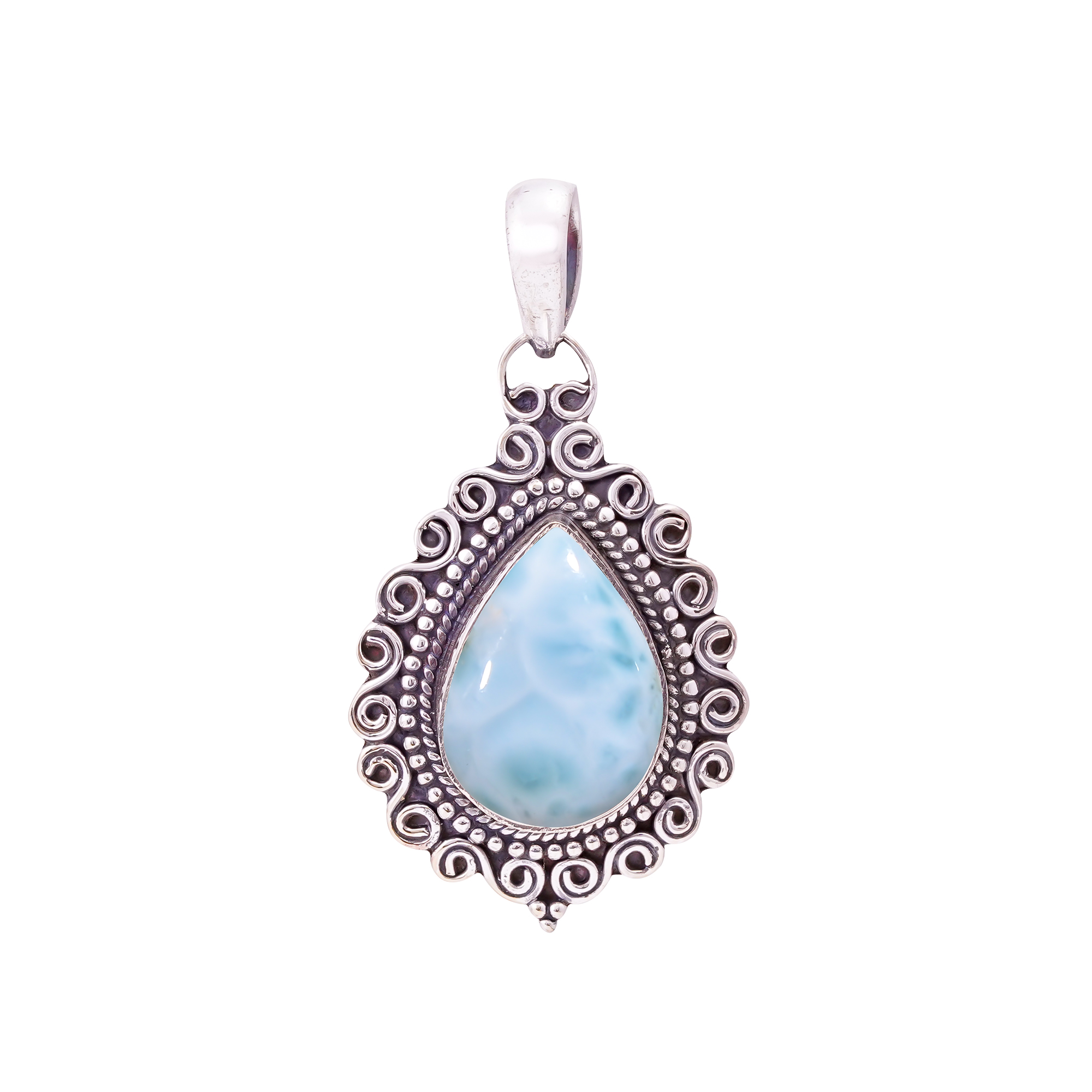 Natural Larimar / Pactolite - Dominican Republic 925 Solid Sterling Silver Pendant