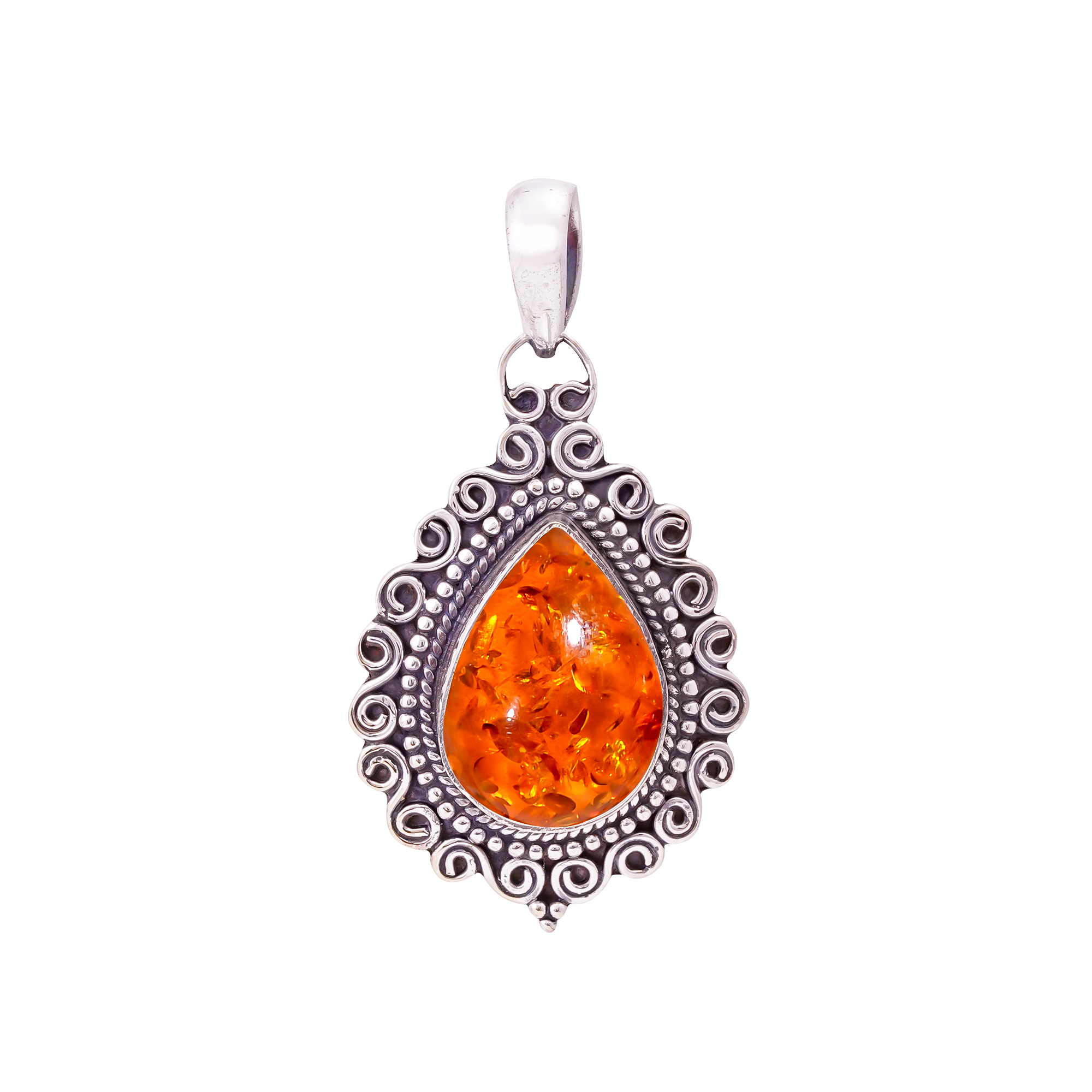Amber - Simulated 925 Solid Sterling Silver Pendant