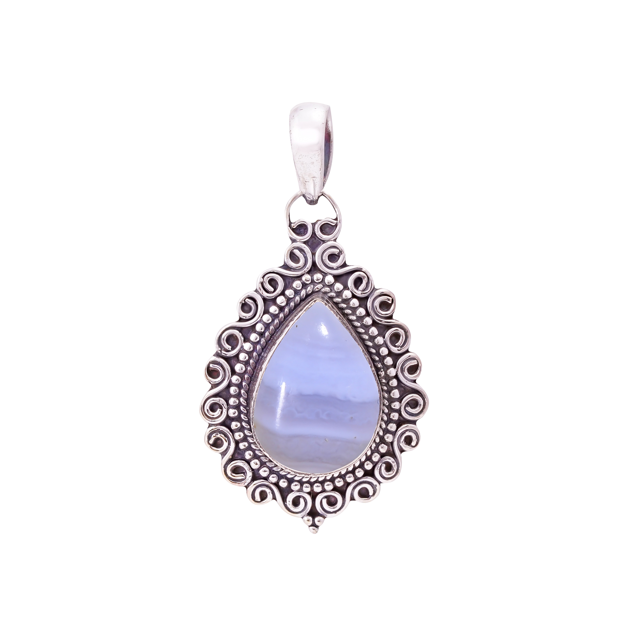 Blue Lace Agate - Namibia 925 Solid Sterling Silver Pendant