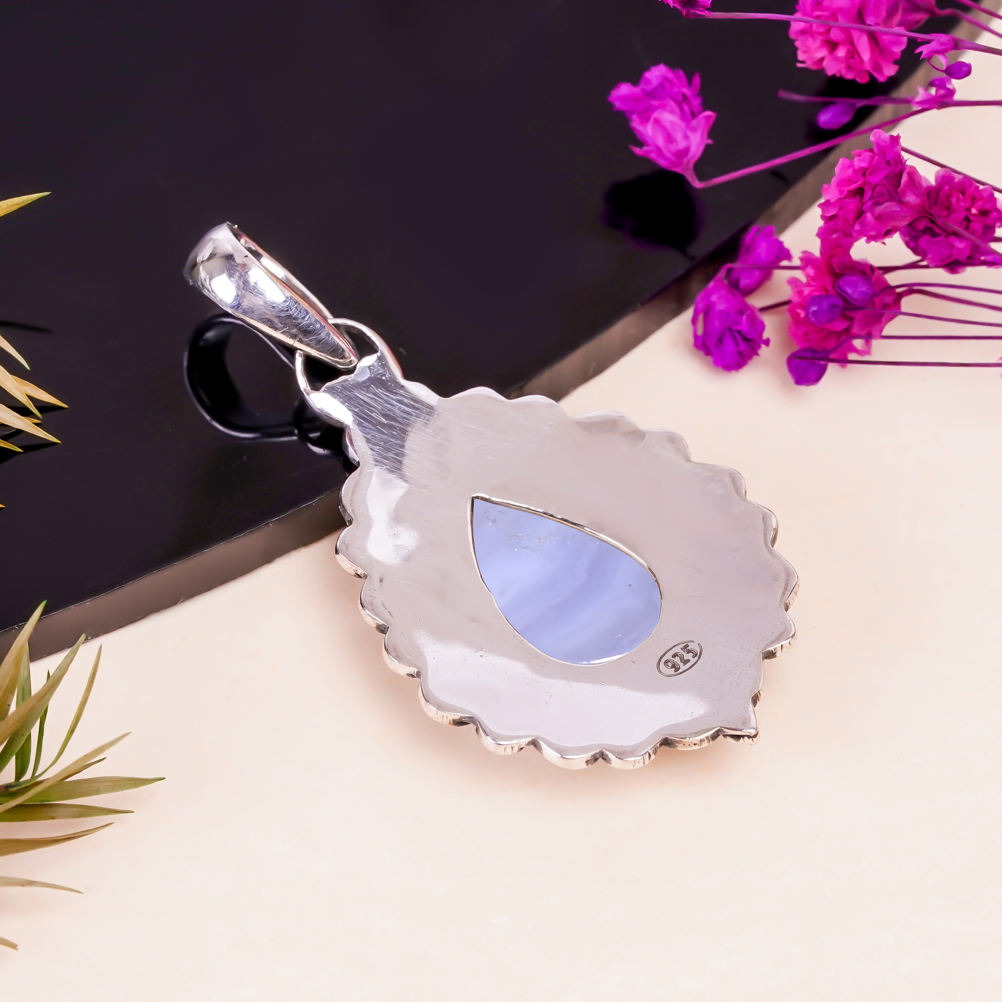 Blue Lace Agate - Namibia 925 Solid Sterling Silver Pendant