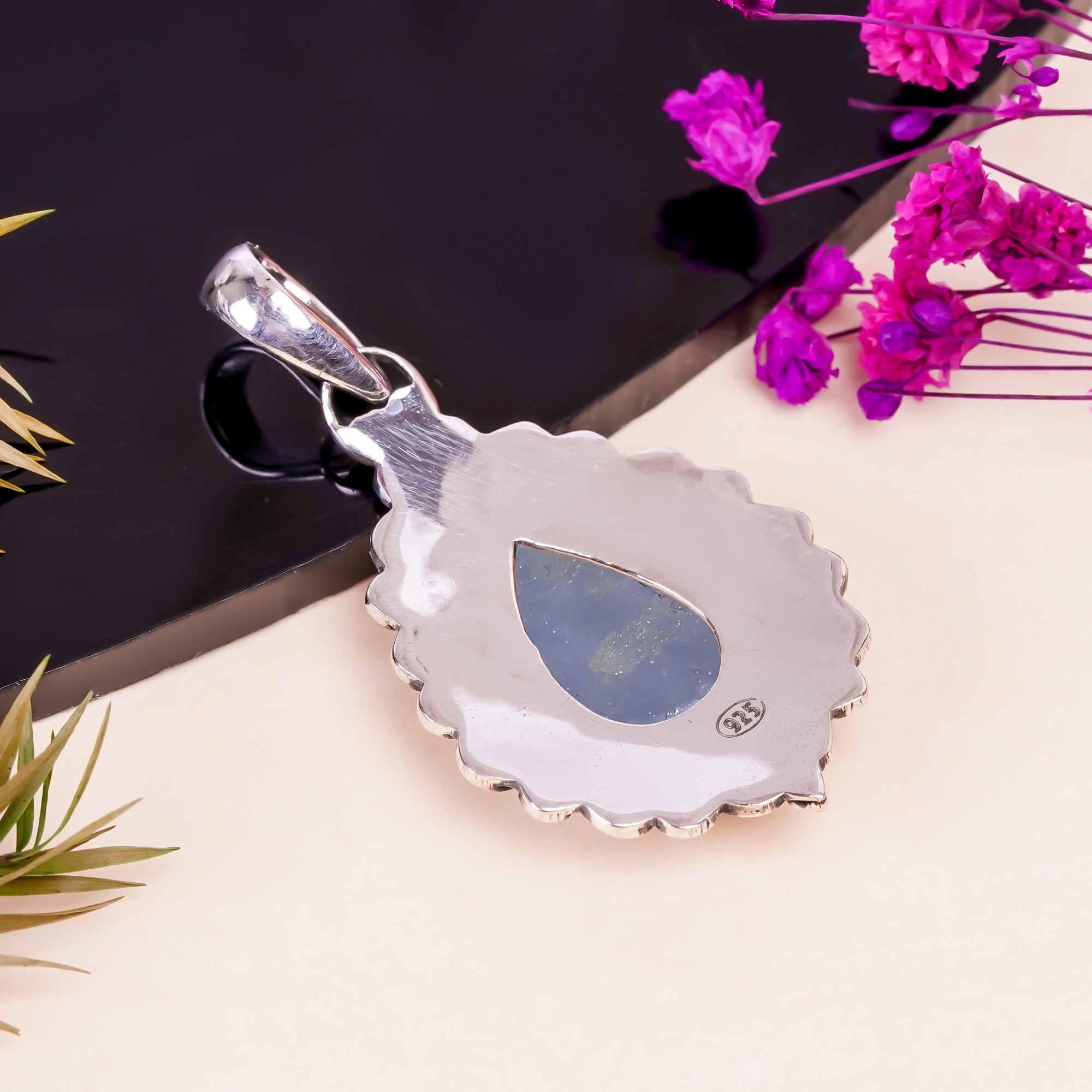 Black Titanium Agate Drusy 925 Solid Sterling Silver Pendant