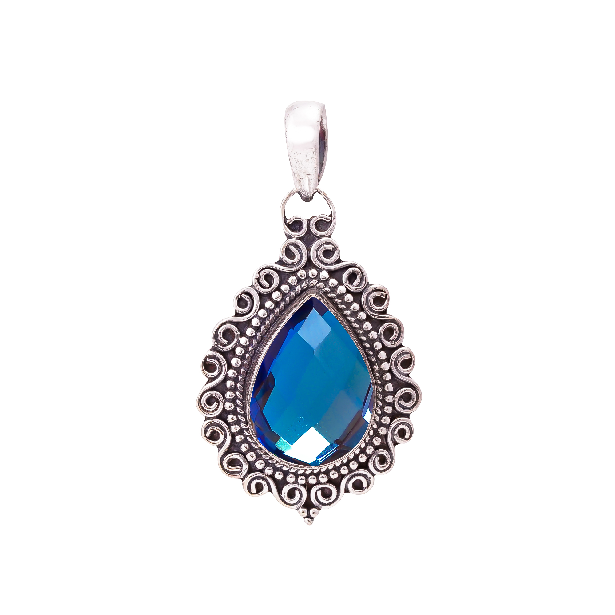 Black Rainbow Mystic Fire Topaz - Simulated 925 Solid Sterling Silver Pendant