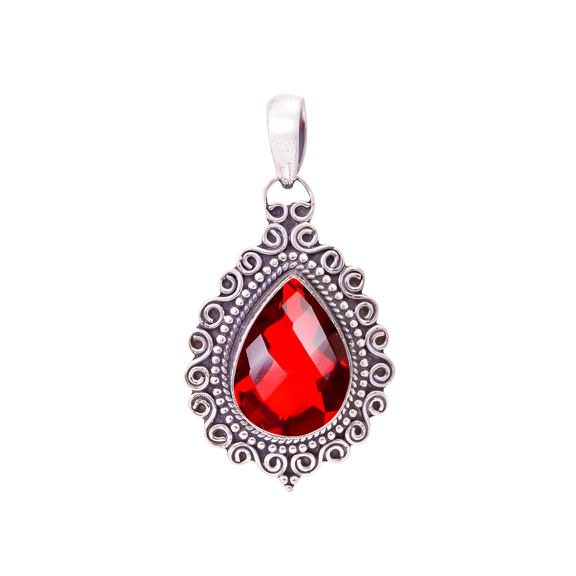Red Garnet - Simulated 925 Solid Sterling Silver Pendant